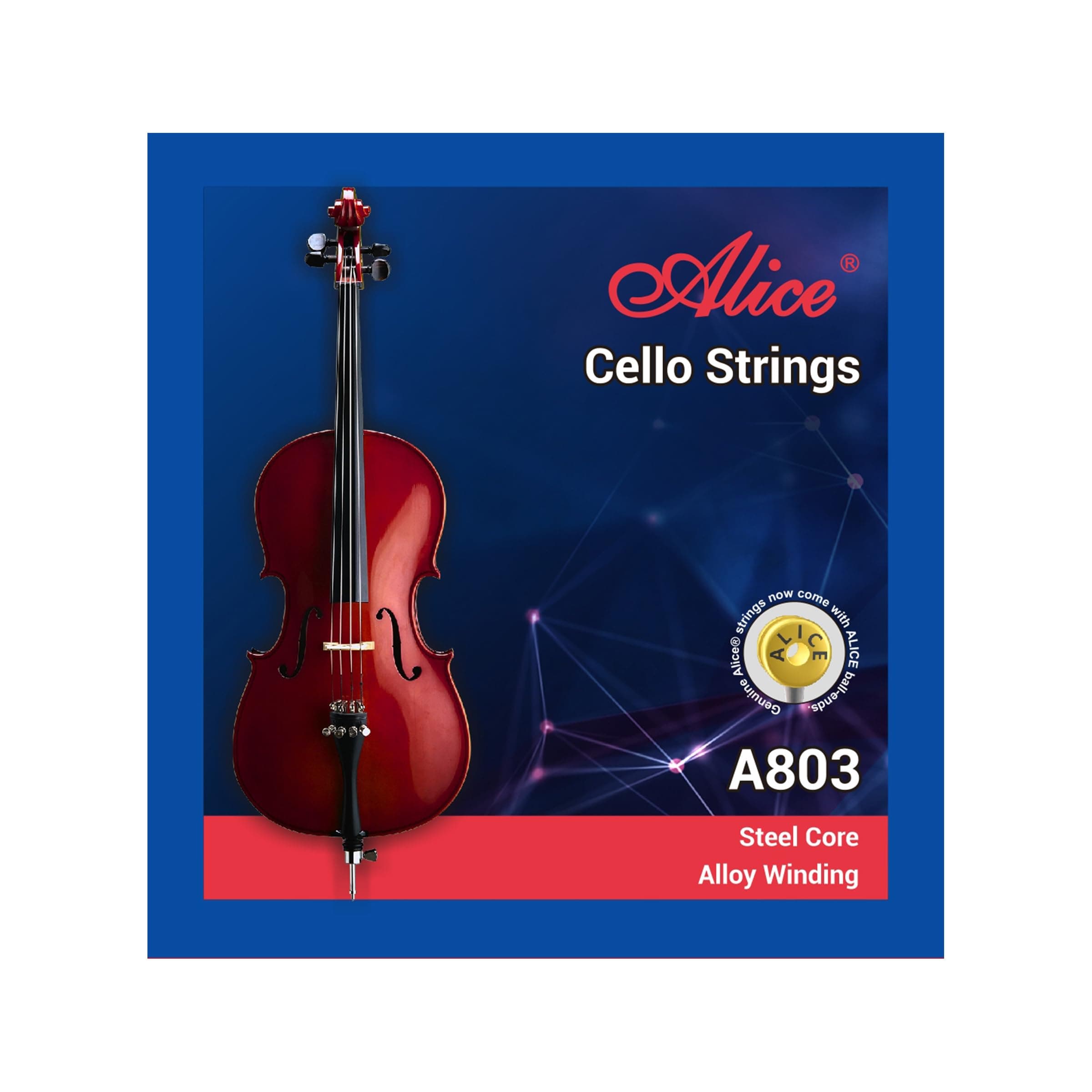 Alice Cello Strings 4/4 Full Set - Well Balanced & Deep-forceful Timbre, Steel Core with Alloy Winding, Cello Strings for 4/4 & 3/4 Size Cello (FullSet A D G and C)