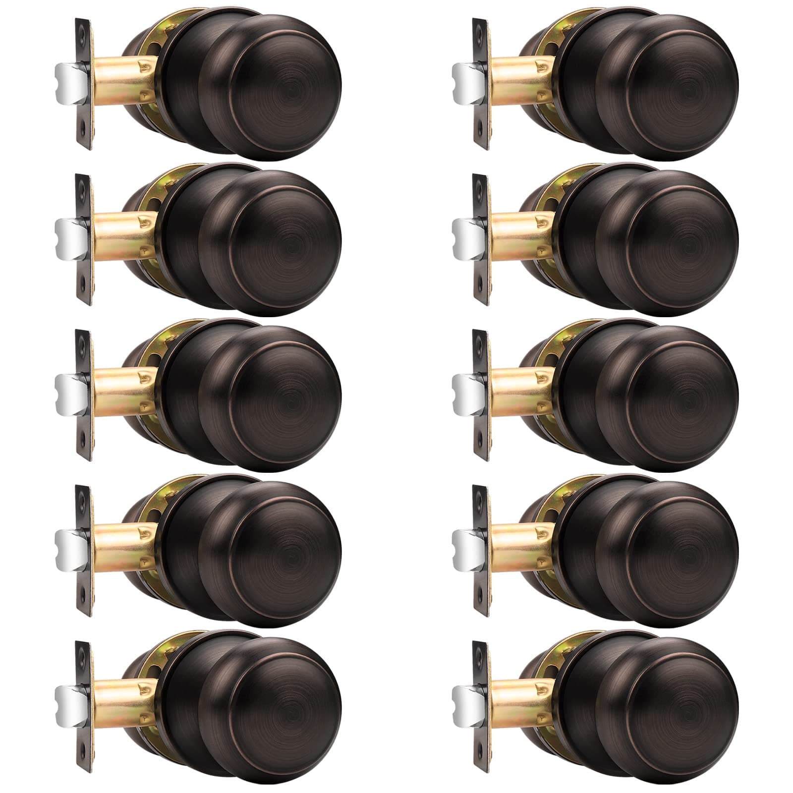Door Knob, Interior Passage Door Knobs for Hall and Closet, Oil Rubbed Bronze, 10 Pack
