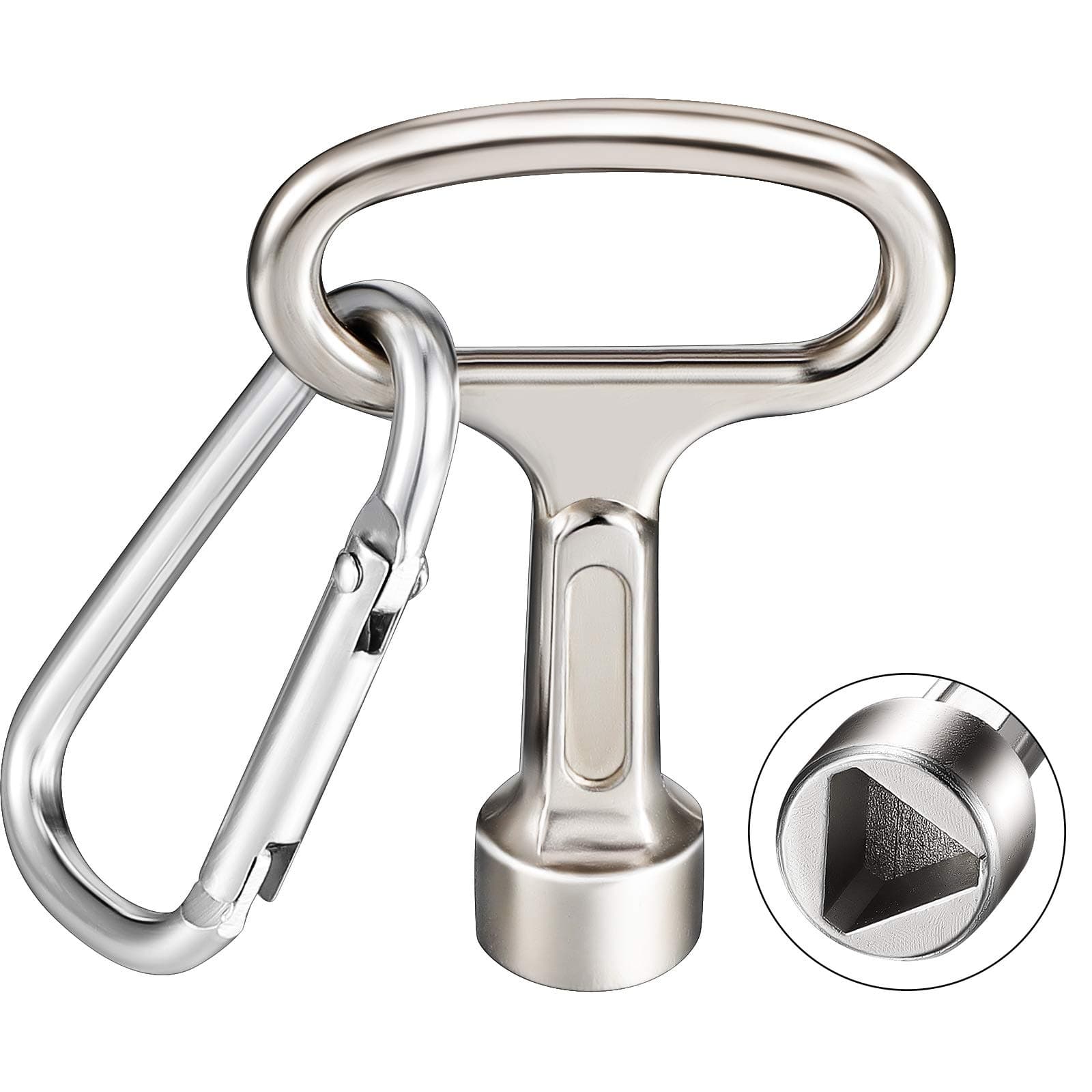 Hotop Metal Triangular Key Meter Box Key Silver Triangle Socket Spanner Key with a Keychain for Gas Water Electric Meter Box Cabinet