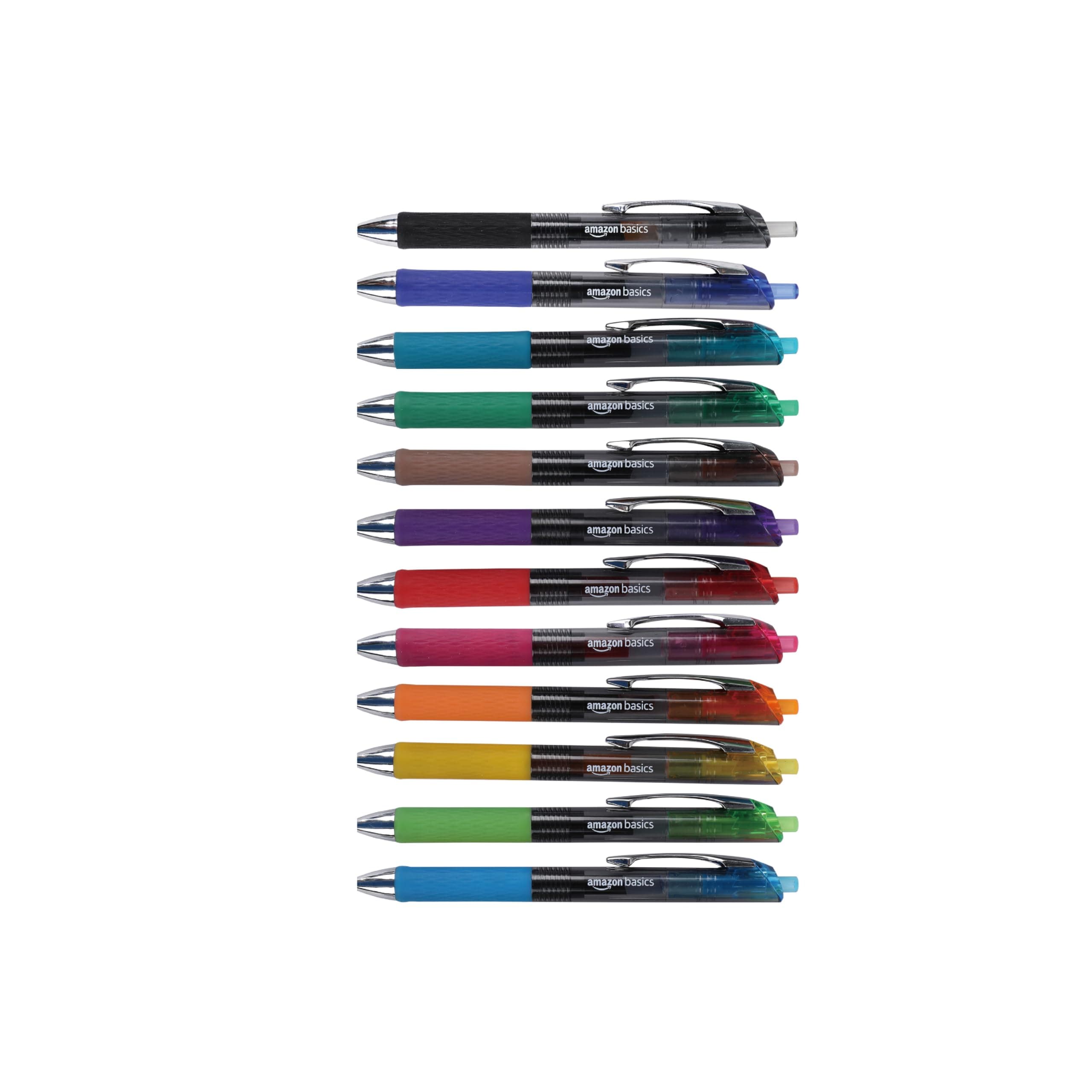 Amazon Basics Retractable Gel Pens, Fine Point 0.7mm, Smooth Writing, Assorted Colors, 12-Pack