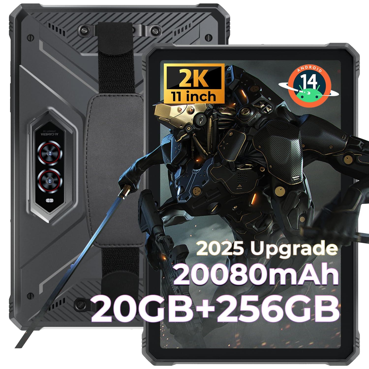 R9 Pro 2025 Rugged Tablet 2K 11-Inch Android 14 Tablets, 20080mAh Waterproof Tablet 20GB+256GB/2TB TF Outdoor Tablets 64MP+16MP IP68IP69K/4G Dual SIM/WiFi 5/Face ID/GPS/OTG/Camping Lanten