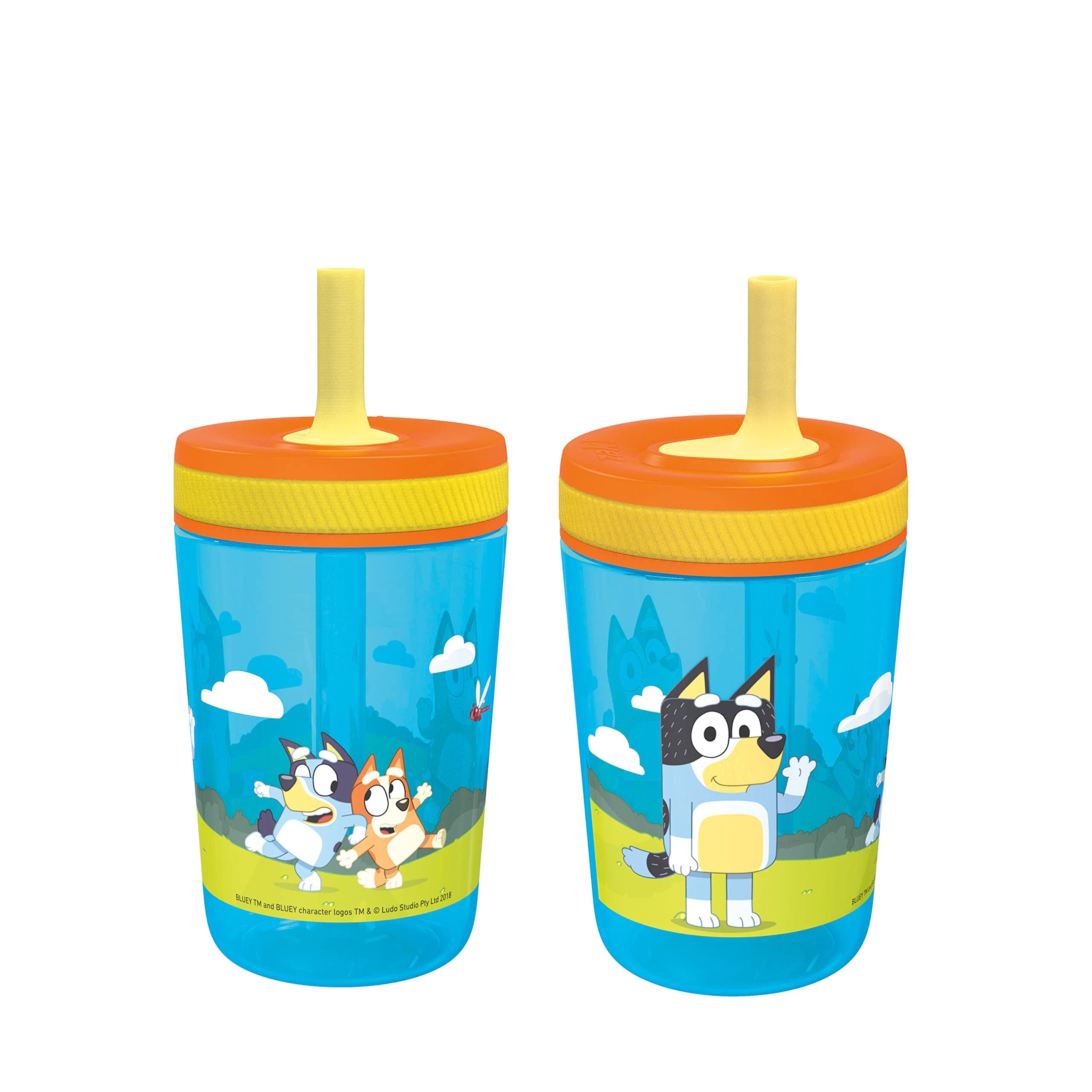 15oz Bluey Kelso Tumbler Set, Leak-Proof Screw-On Lid with Straw Made of Durable Plastic and Silicone, Perfect Bundle for Kids, 2 Count (Pack of 1)