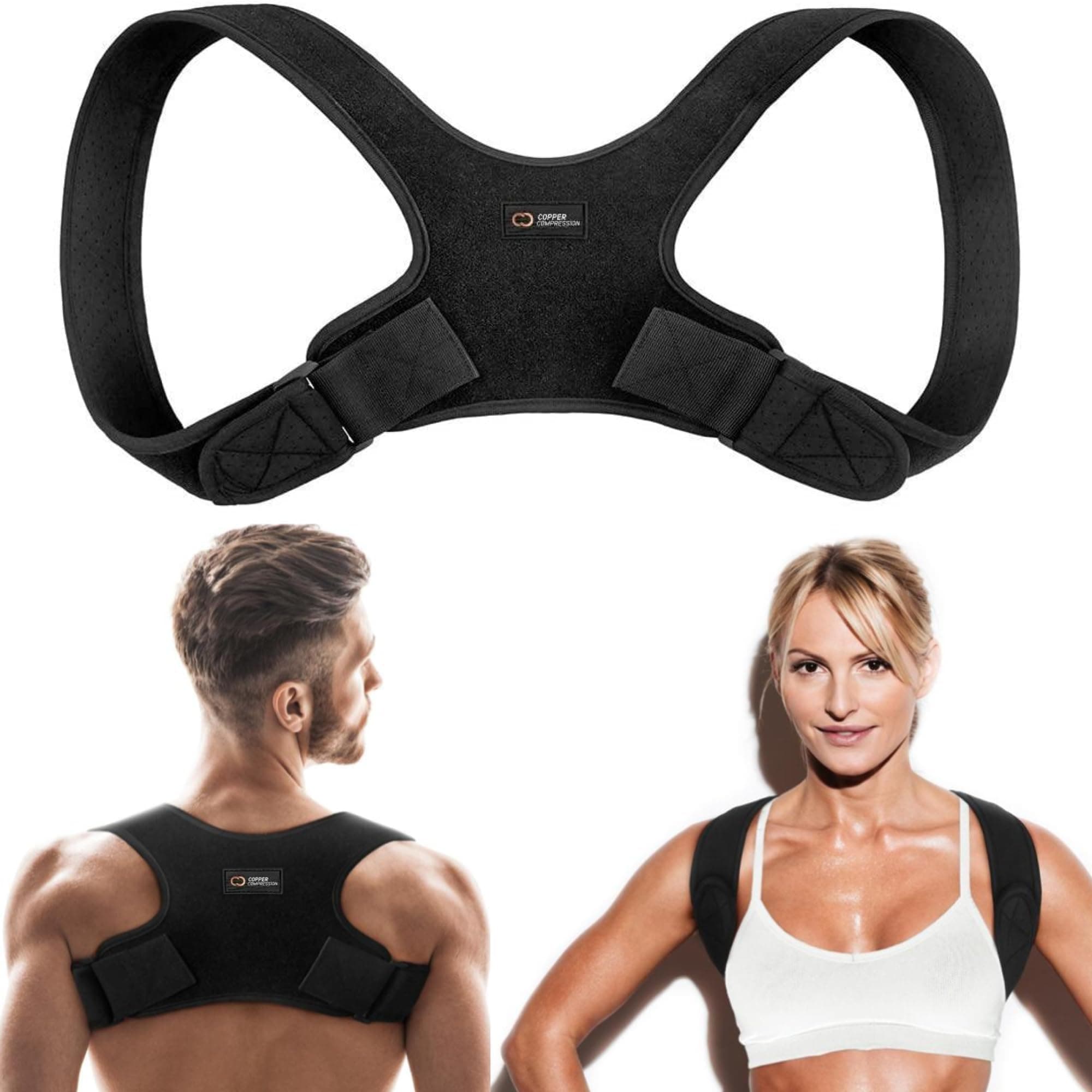 Copper Compression Posture Corrector for Men and Women - Guaranteed Highest Copper Back Brace Posture Support Correctors. Adjustable Straightener Supports Shoulder and Upper Back for Correct Posture