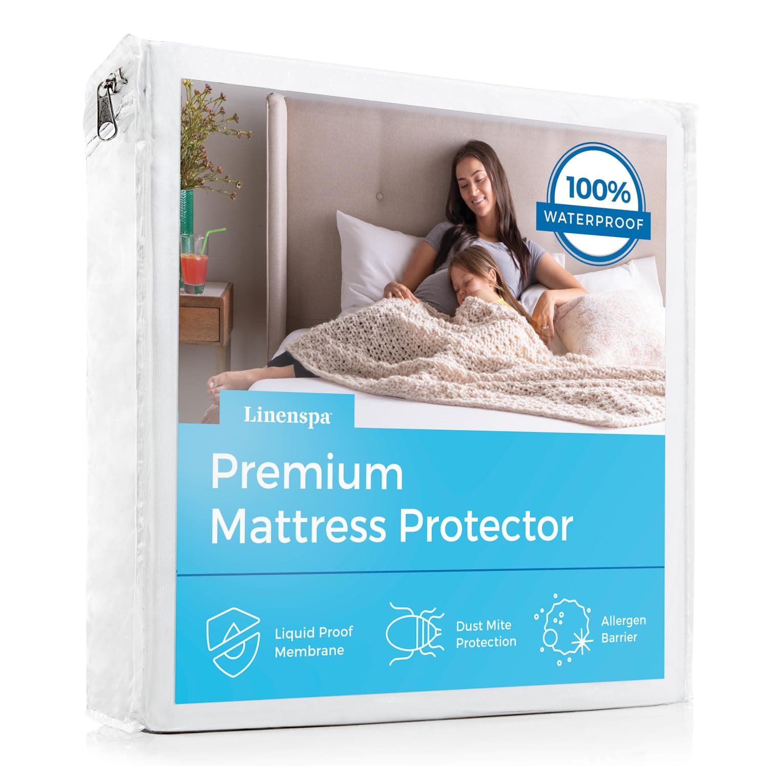 Premium Mattress Protector - White - Queen Size - Breathable Polyester - Fitted Style - Waterproof Design - Machine Washable & Dryer Safe - Mattress Protector for Kids, Teens, and Adults