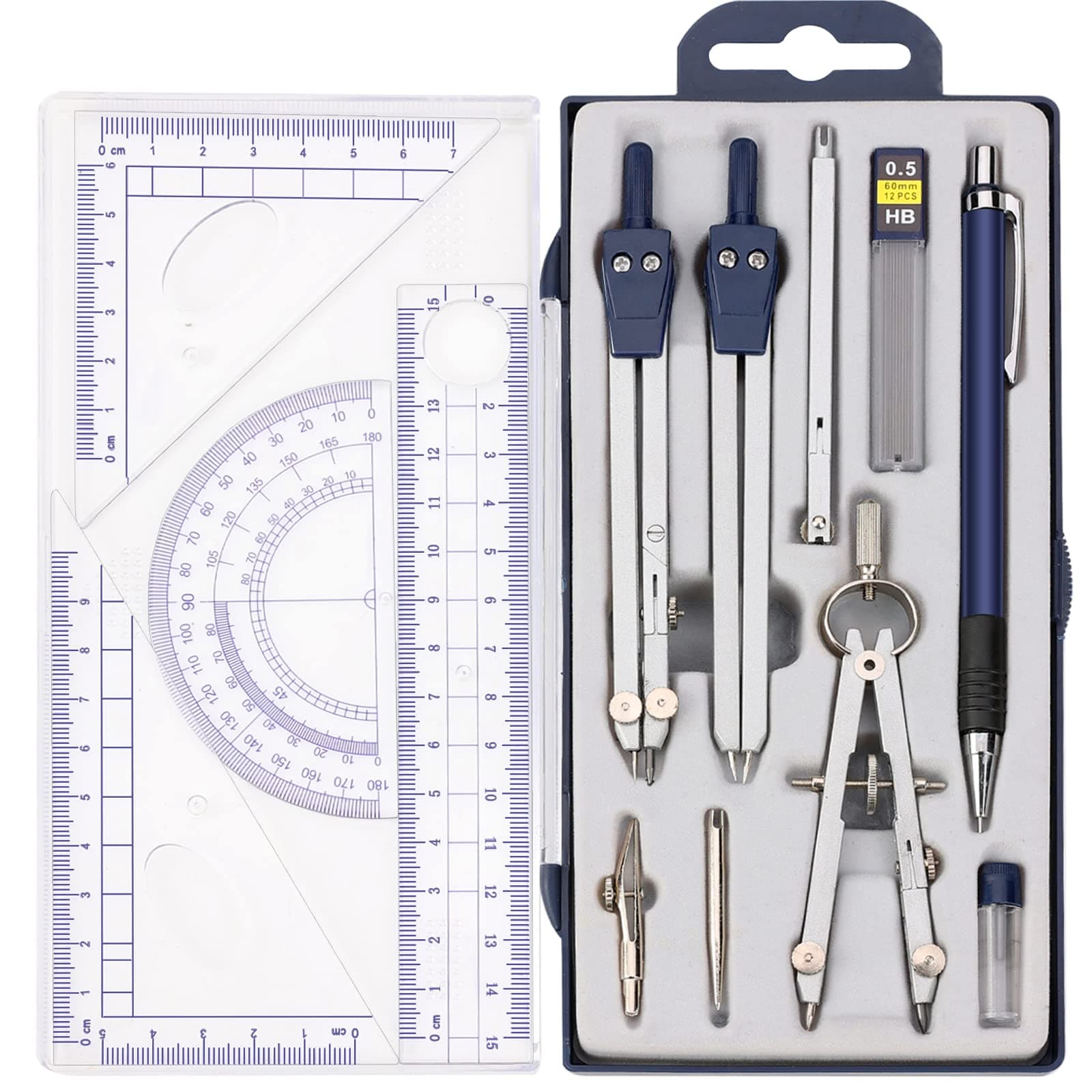 Ysglory Geometry Precision Tool, 13PCS Math Geometry Kit Set Circle Drawing Tool and Architecture, Graphic Compasses Rulers Pencils Protractor with Storage Case for Kids Architects Engineers Students