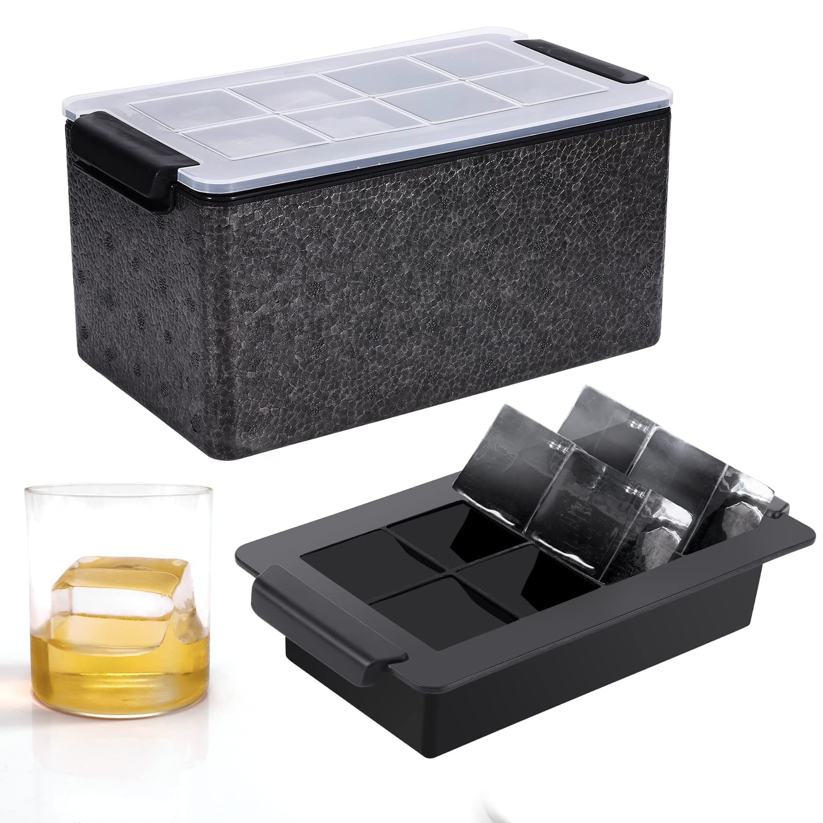 Timok Clear Ice Cube Maker - 2 Inch Clear Ice Cube Tray Make 8 Large Square Ice Cube Molds for Cocktail, Whiskey & Bourbon Drinks, Gifts for Men
