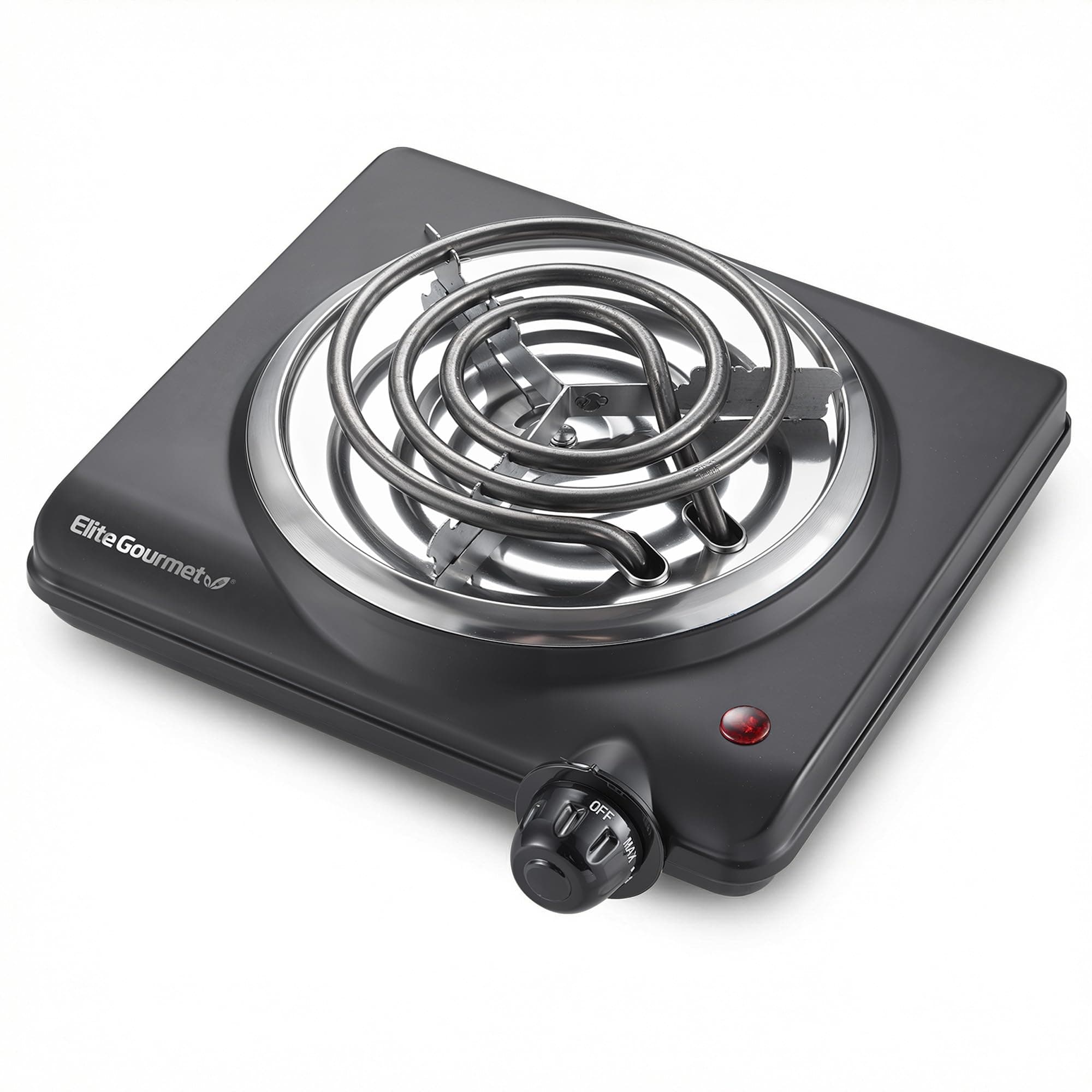 Elite Gourmet ESB100B Countertop Single Coiled Burner Electric Hot Plate, Temperature Control, Indicator Light, Easy to Clean, Black
