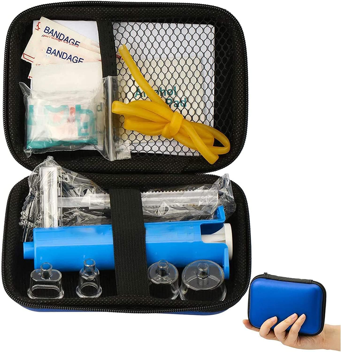 jaffiust Snake Bite Kit, Bee Sting Kit, Emergency First Aid Supplies, Venom Extractor Suction Pump, Bite and Sting First Aid for Hiking, Backpacking and Camping. Includes Bonus CPR face Shield (Blue)