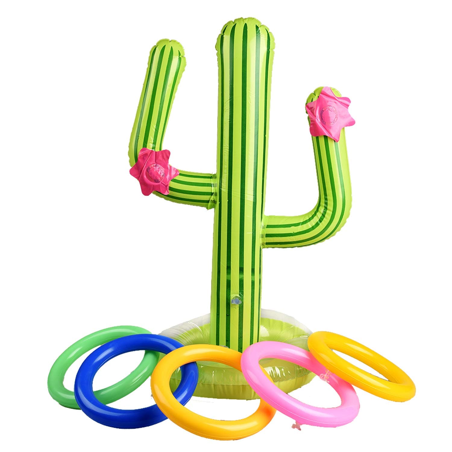 Lezevn 5 PCS Inflatable Cactus Ring Toss Game Set with Inflatable Cactus Color Inflatabled Rings for Party Decoration Pool Toys