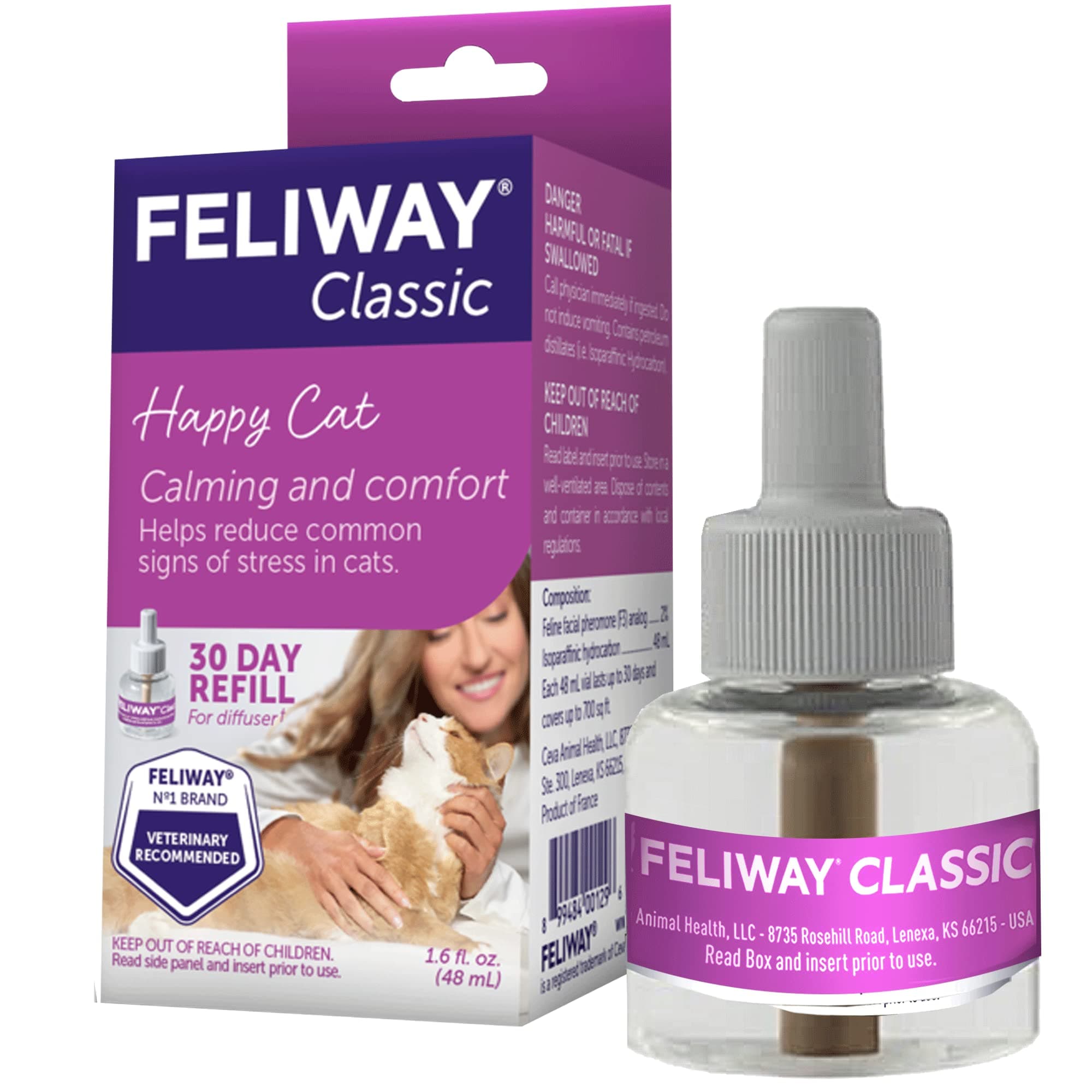 Classic 30 Day Cat Calming Refill for Pheromone Diffuser, 48ml - Helps Reduce Common Signs of Stress in Cats & Kittens, Enhanced Calming