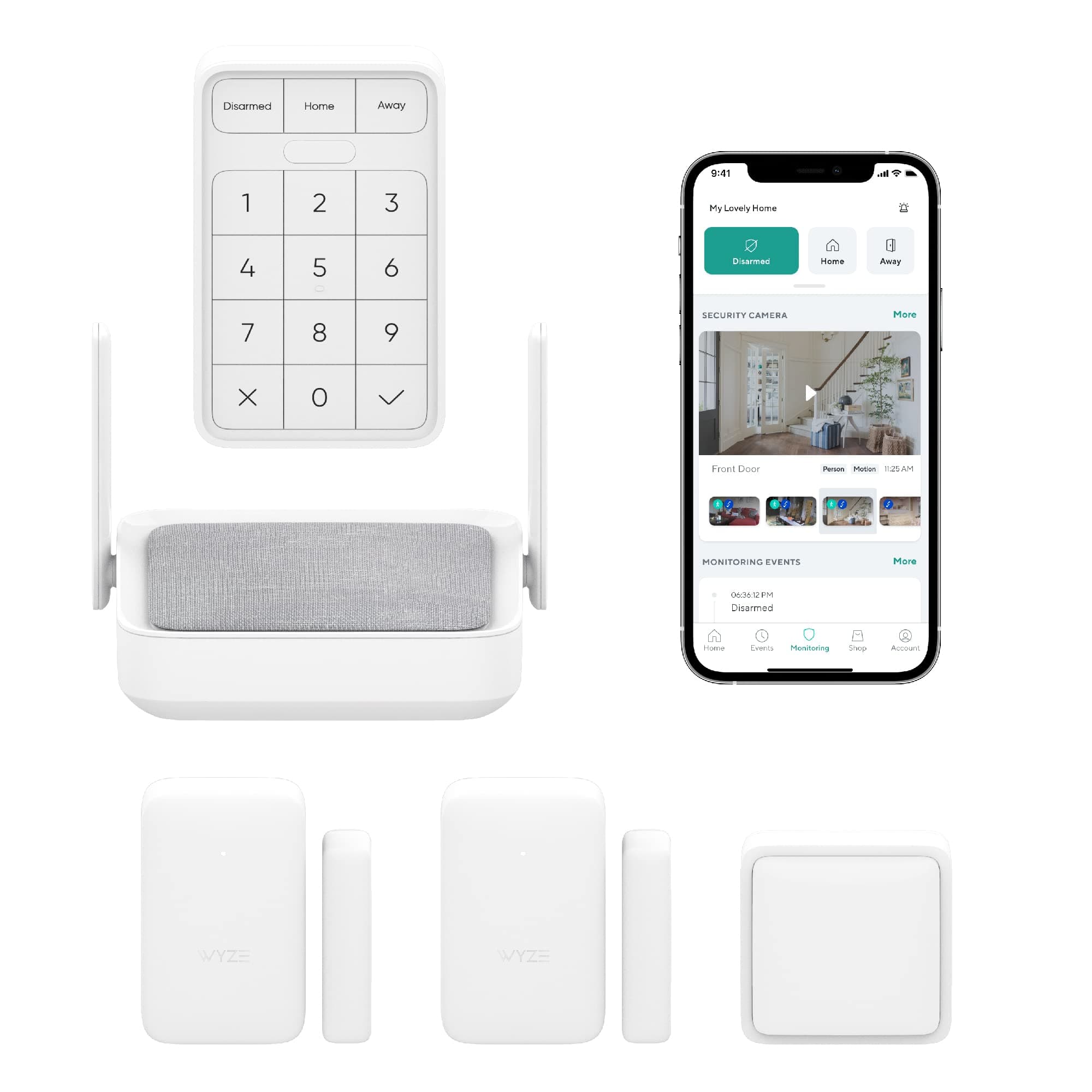Home Security Core Kit: Hub, Keypad, Motion Sensor, Entry Sensors (X2); Compatible W/ Wyze Cam, Leak & Climate Sensors; 3 Mo. Of 24/7 Professional Monitoring Service Incl., Subscription Required