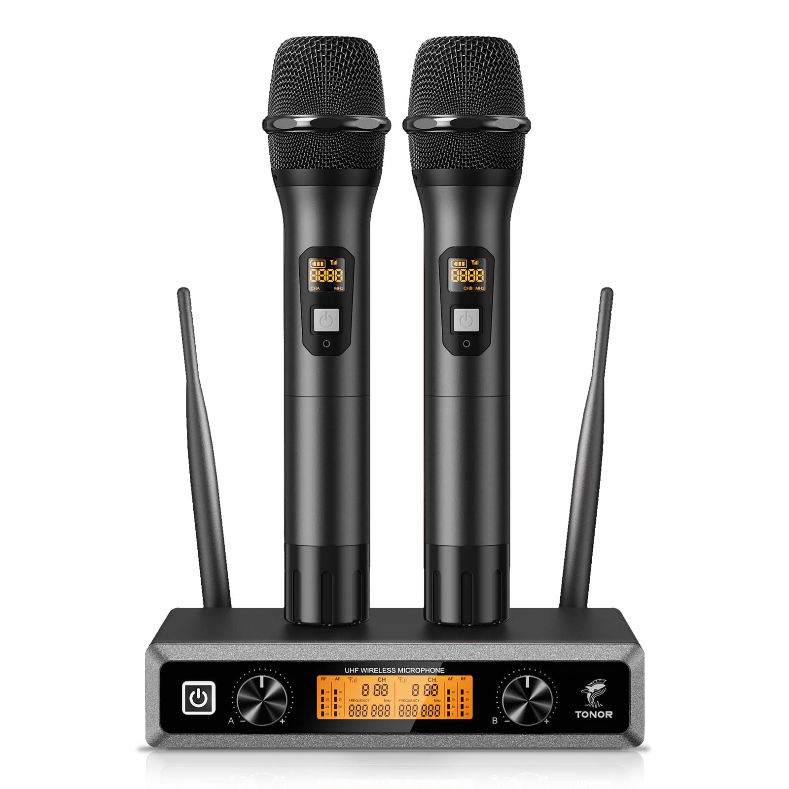 TONOR Dual Wireless Microphone Professional Handheld UHF Wireless Microphone System Set KTV Home for Karaoke, DJ, Party, 60 Meters, TW820, Black