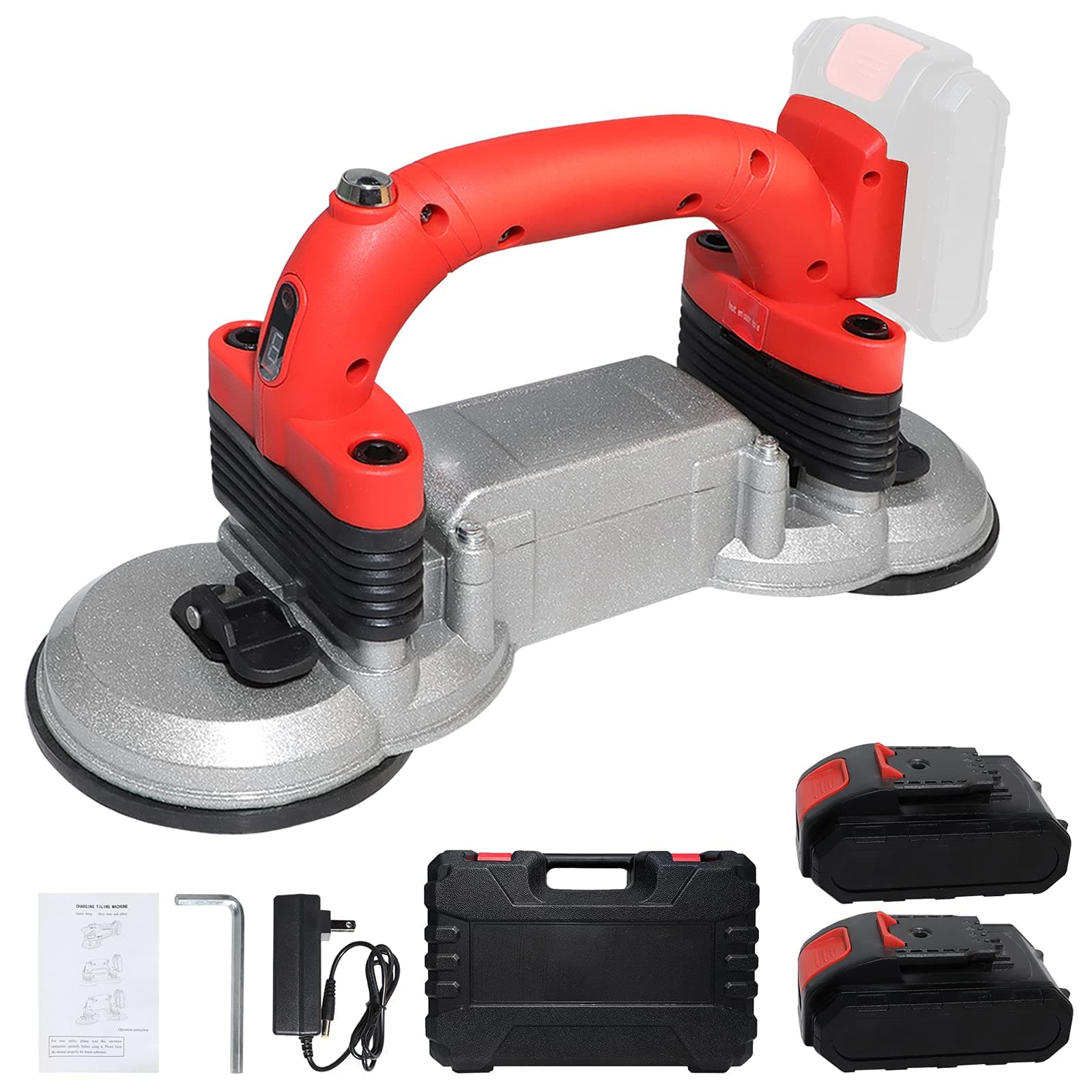 ATOLS Tile Automatic Leveling Machine, Hand-held Tile Tiling Machine Tile Vibration Machine Adjustable Floor Tile Vibrator Tiler Tool with 6 Speed Double Suction Cup & 2Pcs 21V Lithium Battery