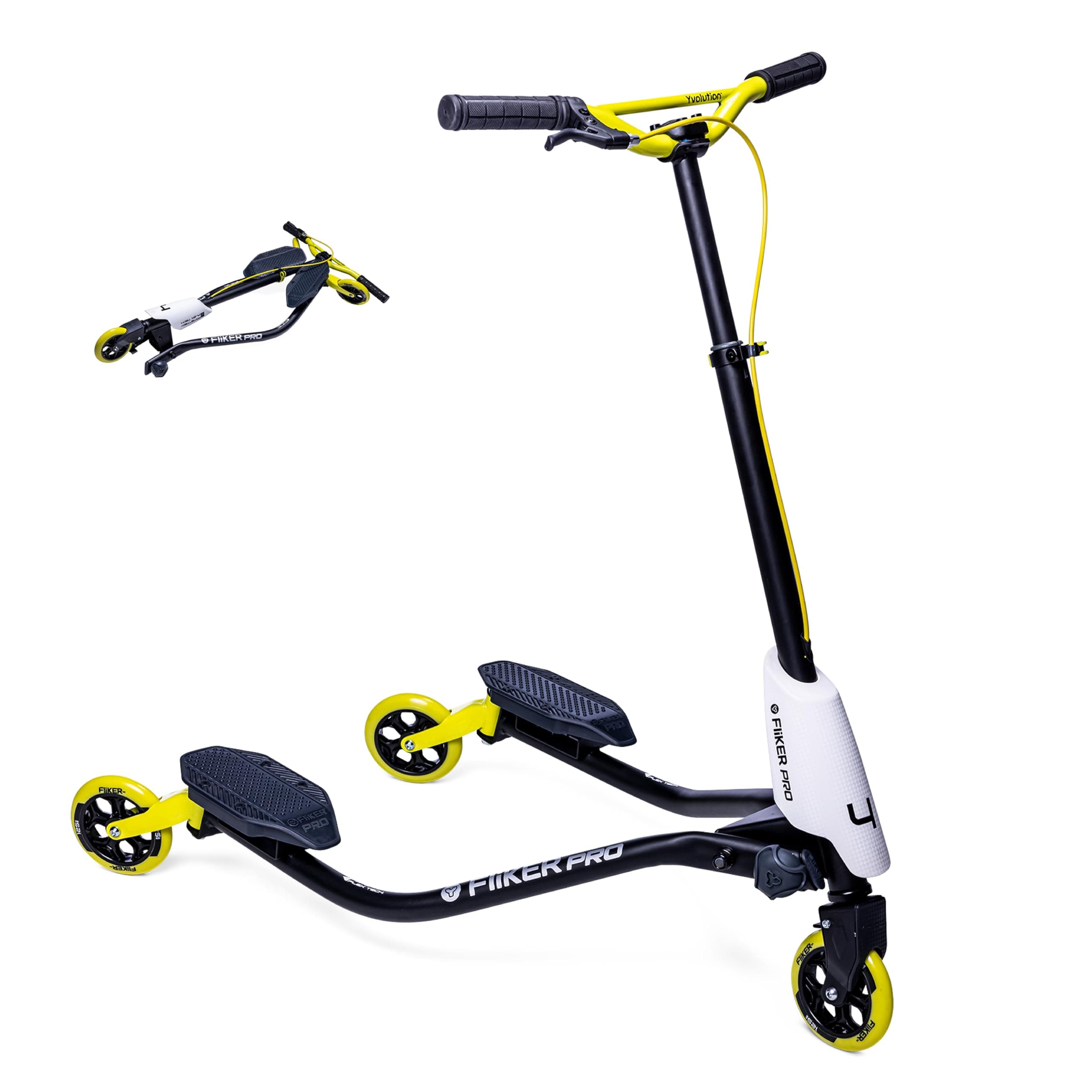 Yvolution Fliker A3/Pro Kids Drift Scooter, Adjustable Handlebar in 3 Heights, 3 Wheels, for Boys and Girls Age 7+ Years Old, Max User Weight 175/220 Ibs