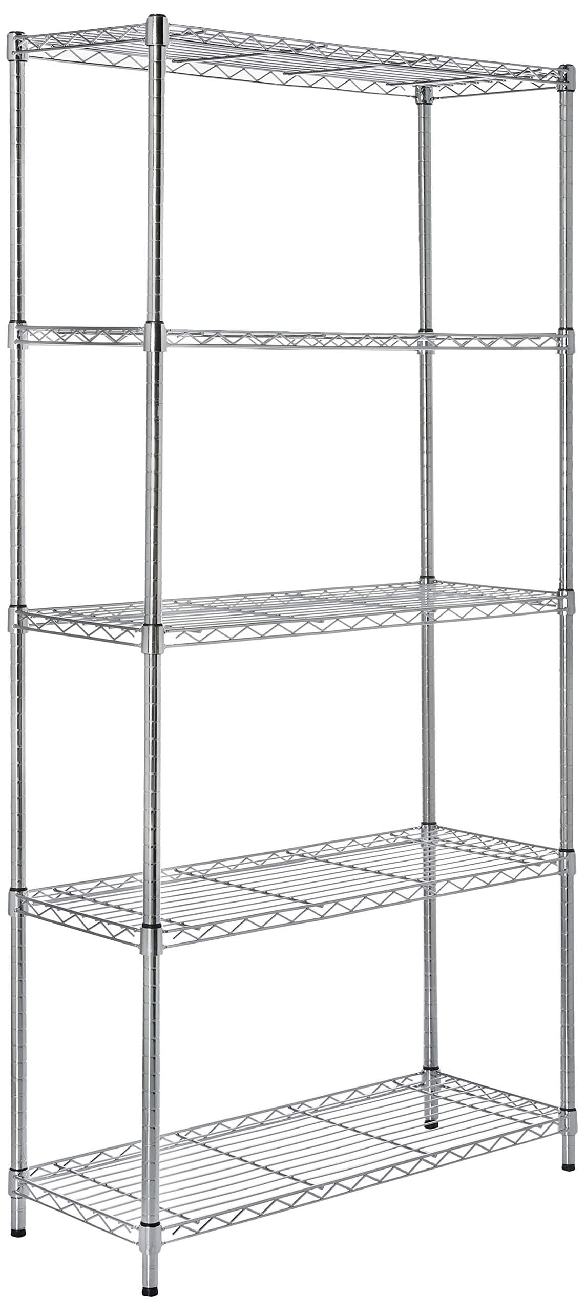 Amazon Basics 5-Shelf Storage Unit With Height Adjustable Shelves and Levelling Feet, 680 kg Max Weight, Chrome, 35.5 cm D x 91.4 cm W x 182.8 cm H