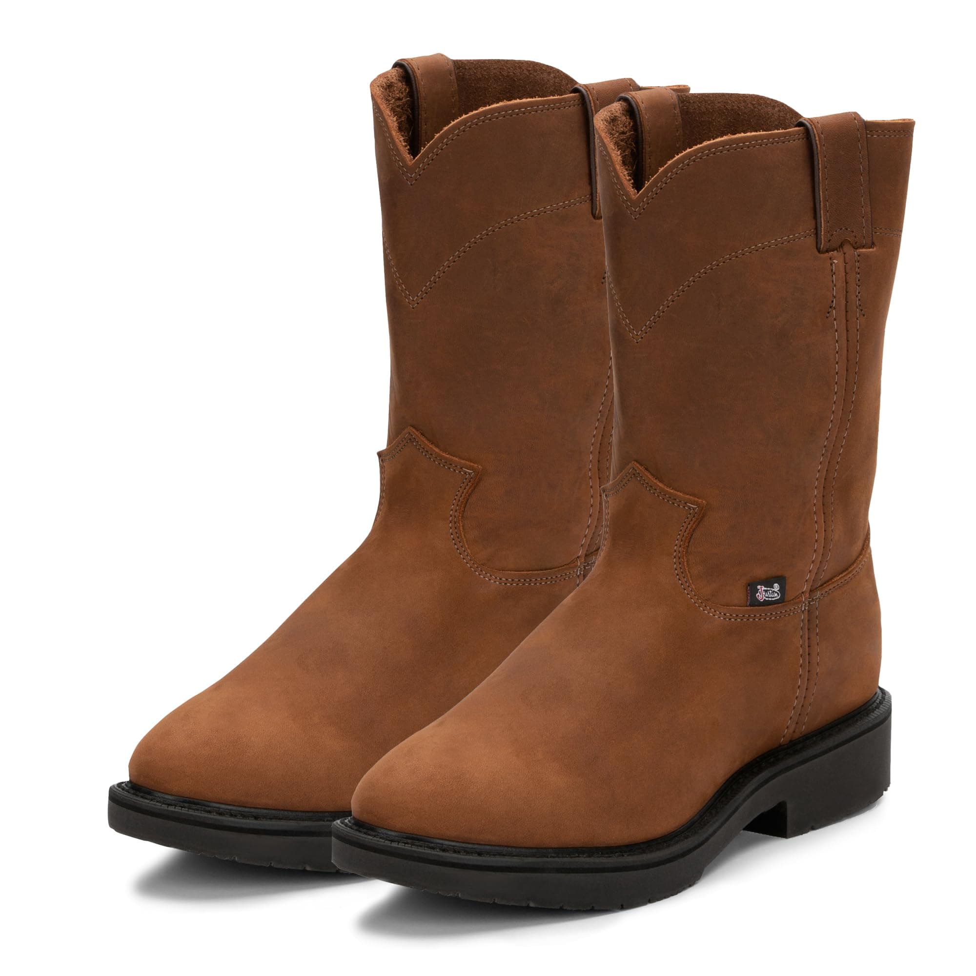 Conductor 10" Work Boots for Men - Round Toe Premium Full-Grain Leather Uppers with Non Slip Traction Outsole, EH-Rated