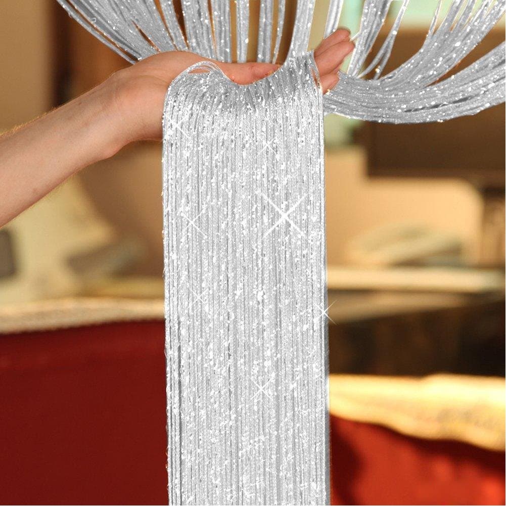String Curtains Beaded Door Curtains Panel Divider ,Fly Screen for Door Wall and Window Decoration,200cm x 100 cm(200cm*100 cm,Silver)