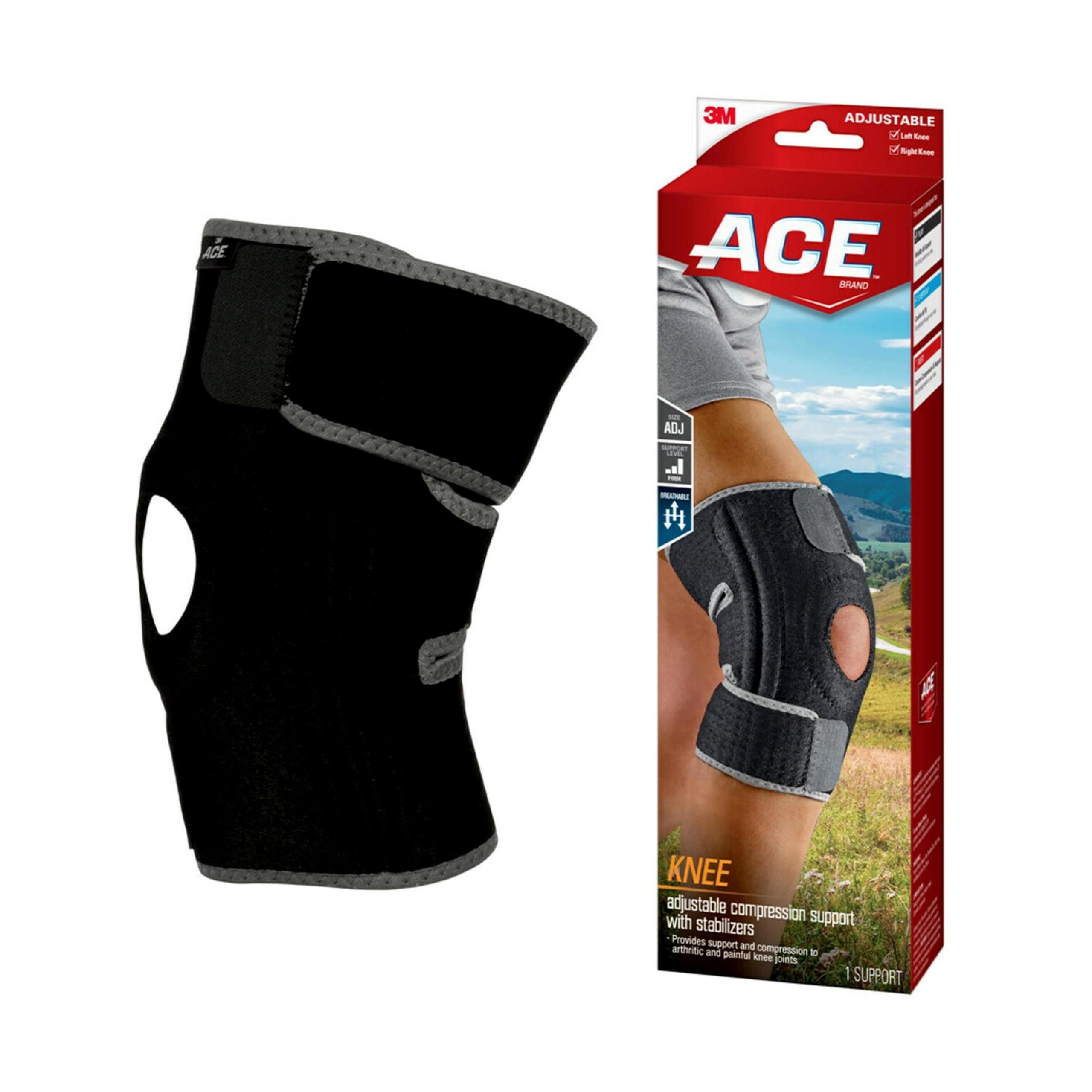 Brand Adjustable Knee Brace with Side Stabilizers Provides Support & Compression to Arthritic and Painful Knee Joints