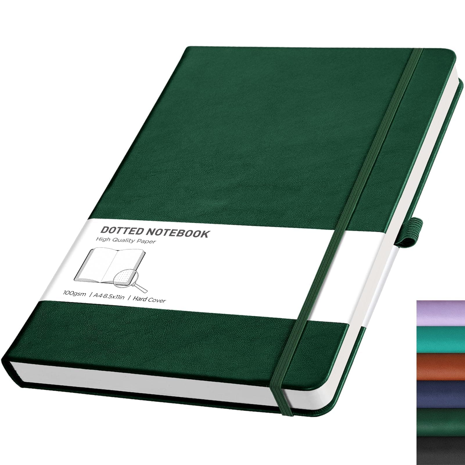 – RETTACY Dotted A4 Notebook Journal -192 Pages Note Book for Bullet, Hardcover Leather Notepad with Pen Loop for Women Men Work Office School (21.5 x 27.9cm)-Dark Green