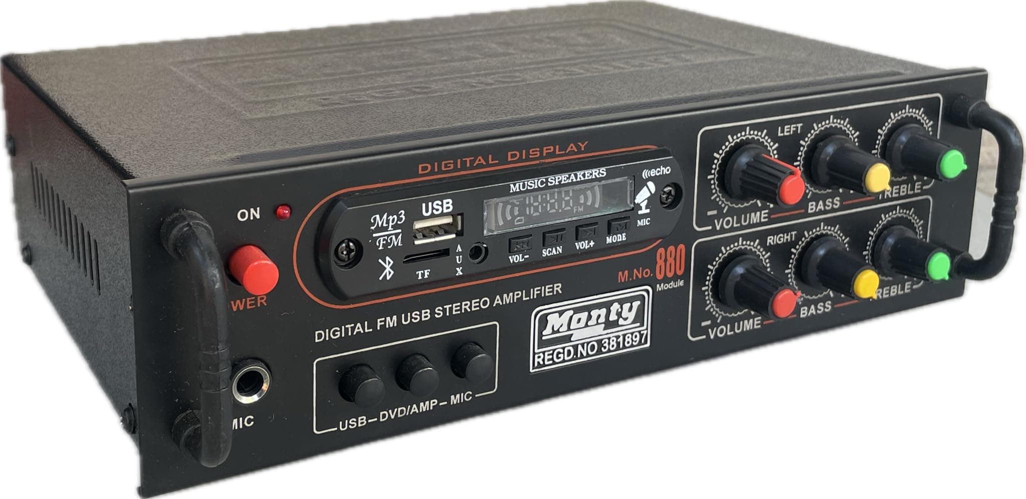 Tech-lobby Stereo Amplifier with Big LED Display/Bluetooth/MIC Input/USB/SD Card Slot/FM Radio/AUX Input/Remote Control & Built-in Equalizer with Bass, Treble & Balance Control (Model -15000).