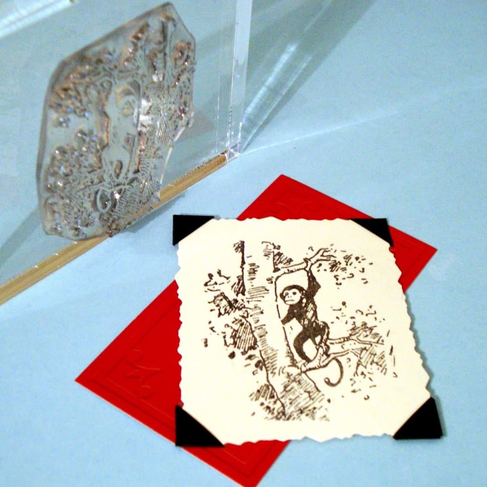 Monkey in a Tree Stamp, clear polymer cling 2.25"x2", includes storage case and block mount