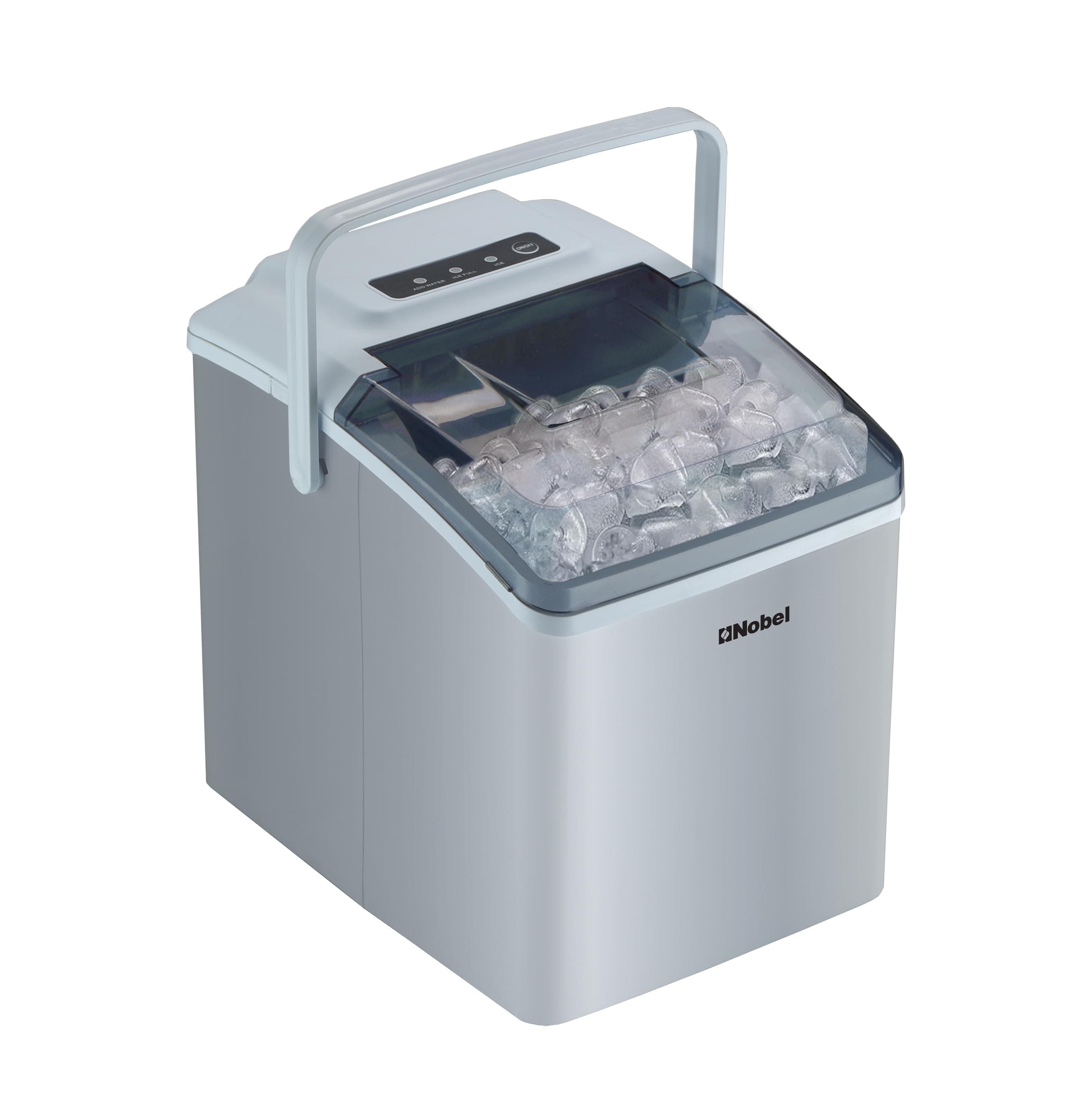 Nobel Ice Cube Maker 10-12kgs/24 Hrs Ice Making Capacity with 9pcs Ice in 8 Minutes Per Cycle|1.3 L Water Container Capacity with LED Indicator 150 W NIM13S Silver