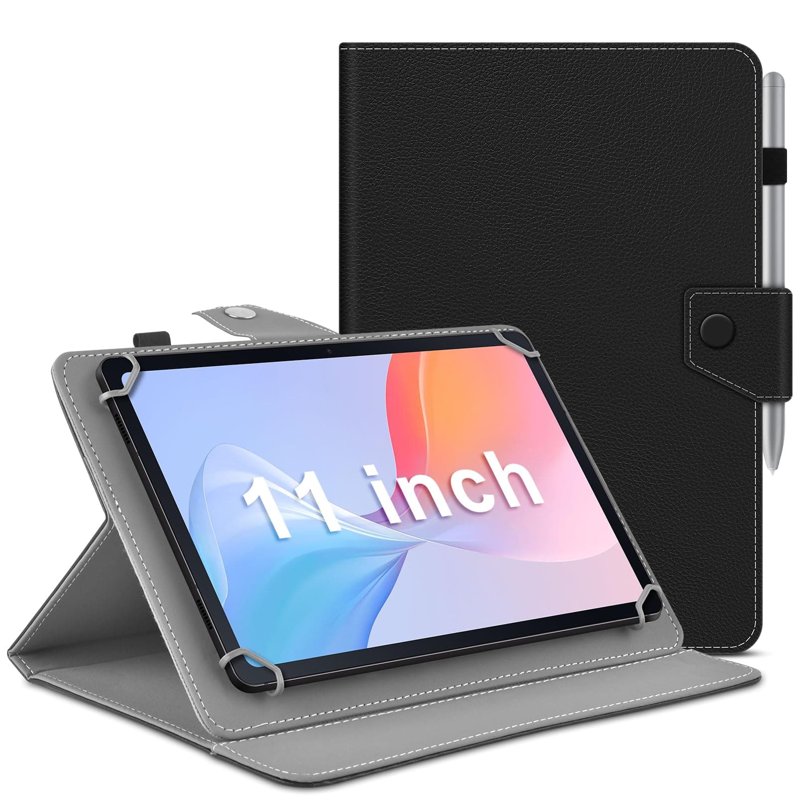 Universal Case for All 11 inch Tablet, Folio Leather Case Compatible with Doogee U11/ U11 Pro / A9+ /TECLAST P50/ Blackview/SVITOO/Ainmel/KINGRID/TABWEE Tablet 11 inch, with PenHolder
