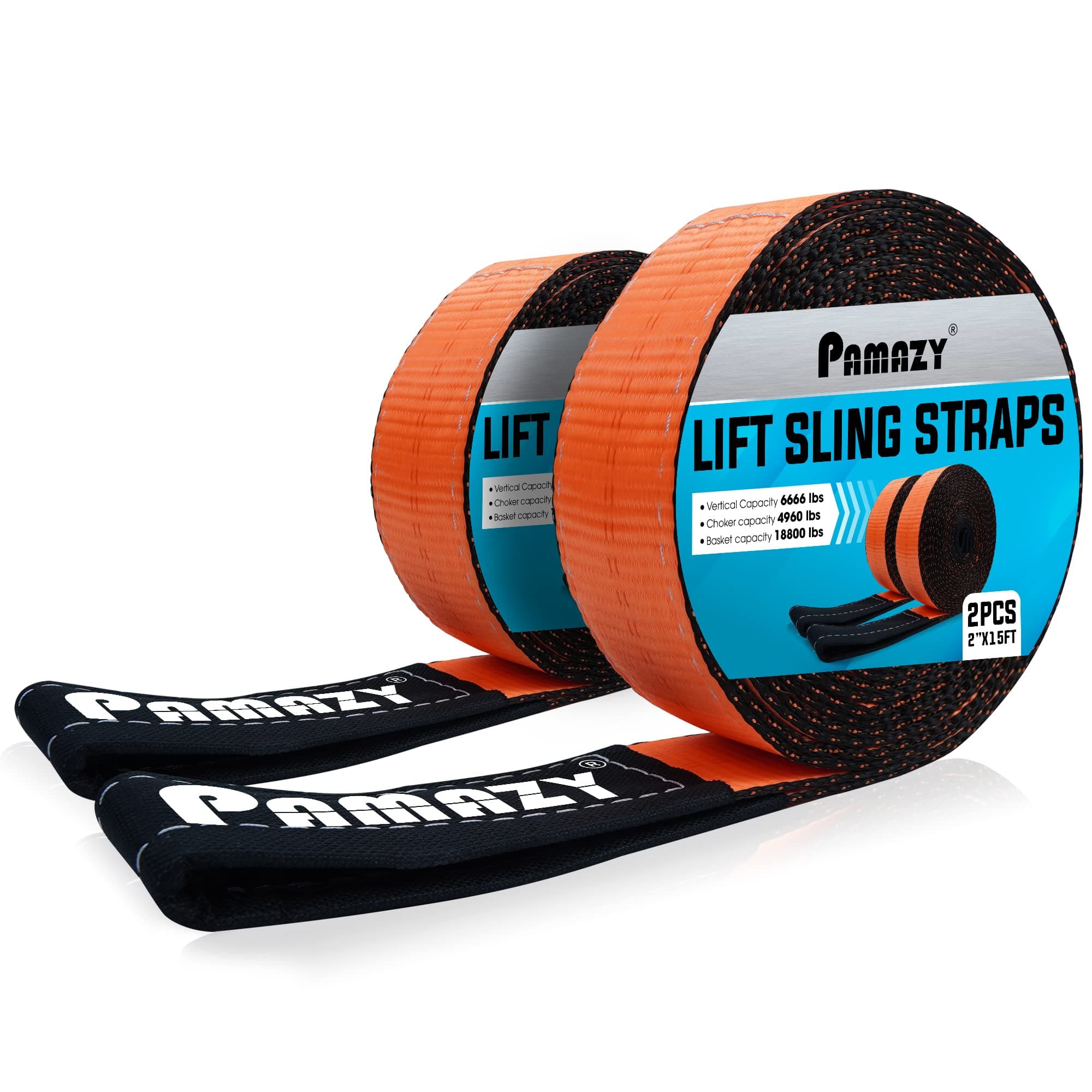 2 Pack 2”x15FT Supper Sturdy Lift Sling Straps, 18800 Pound Capacity Heavy Duty Eye-Eye Nylon Strap for Hoist, 2-Ply Polyester Rigging Straps, Tree Saver Recovery Straps Web Sling Winch