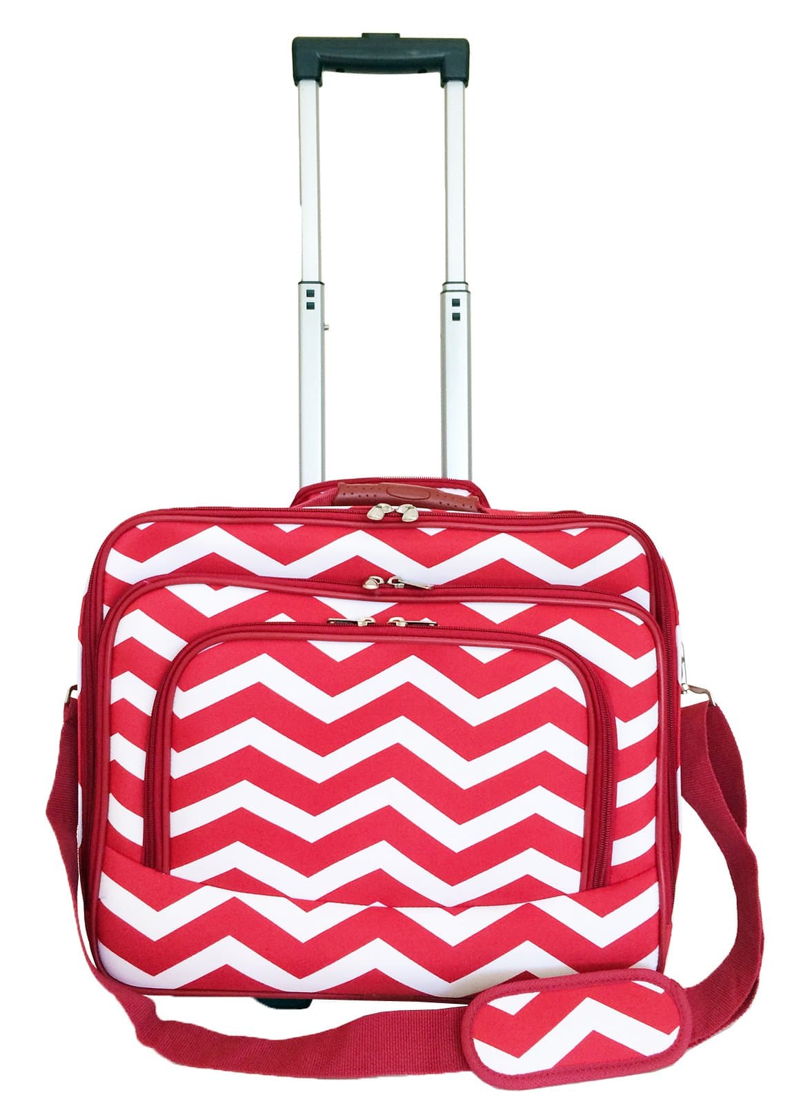 16" Computer/laptop Briefcase Rolling Padded Bag Case Wheel Lrg Chevron Red