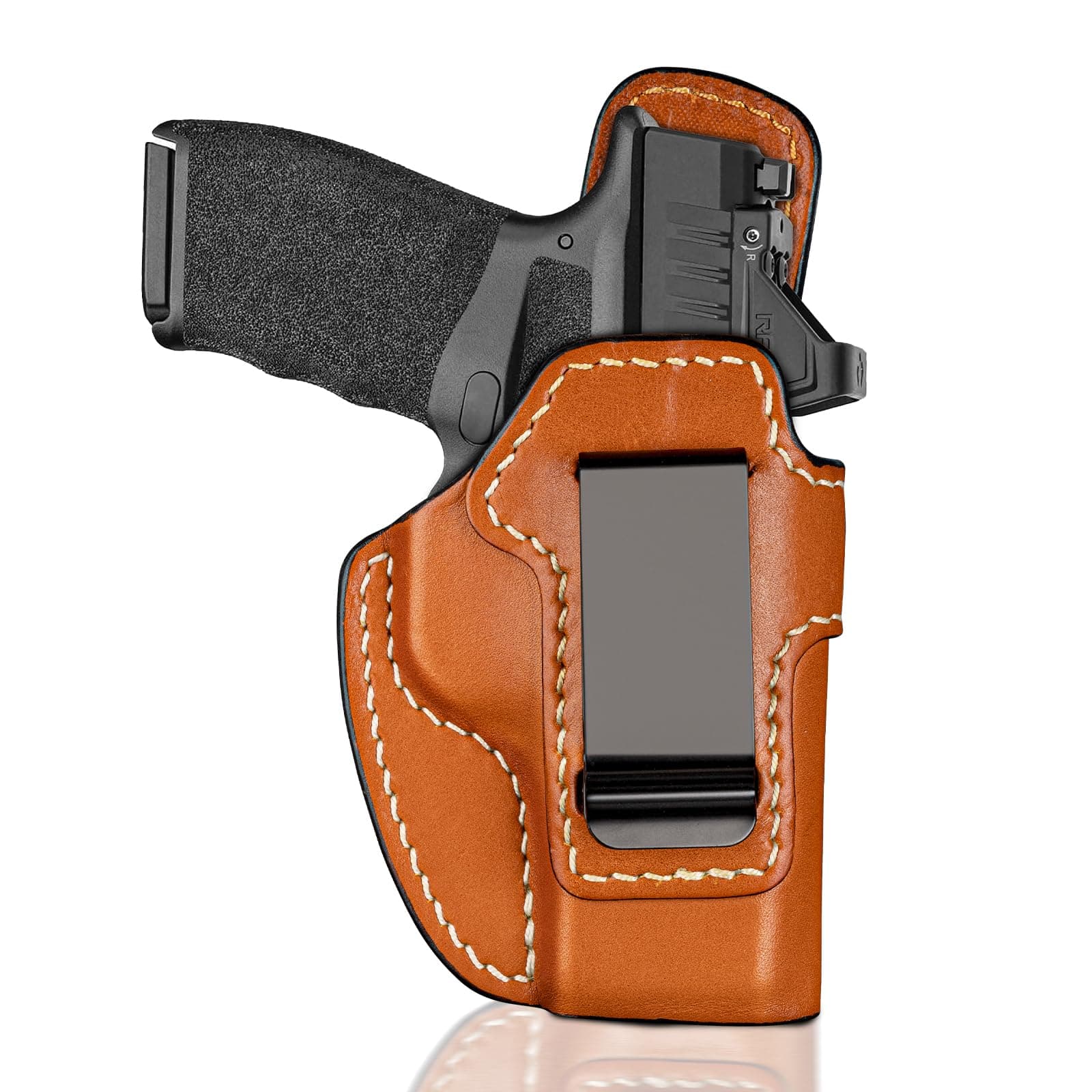 Premium IWB Leather Holster for Springfield Hellcat/OSP/RDP, Hellcat Pro, Optic-Ready Concealed Carry Holster, 1.75" Steel Clip, Inside Waistband Holster, Classic Brown Color, Right/Left Hand