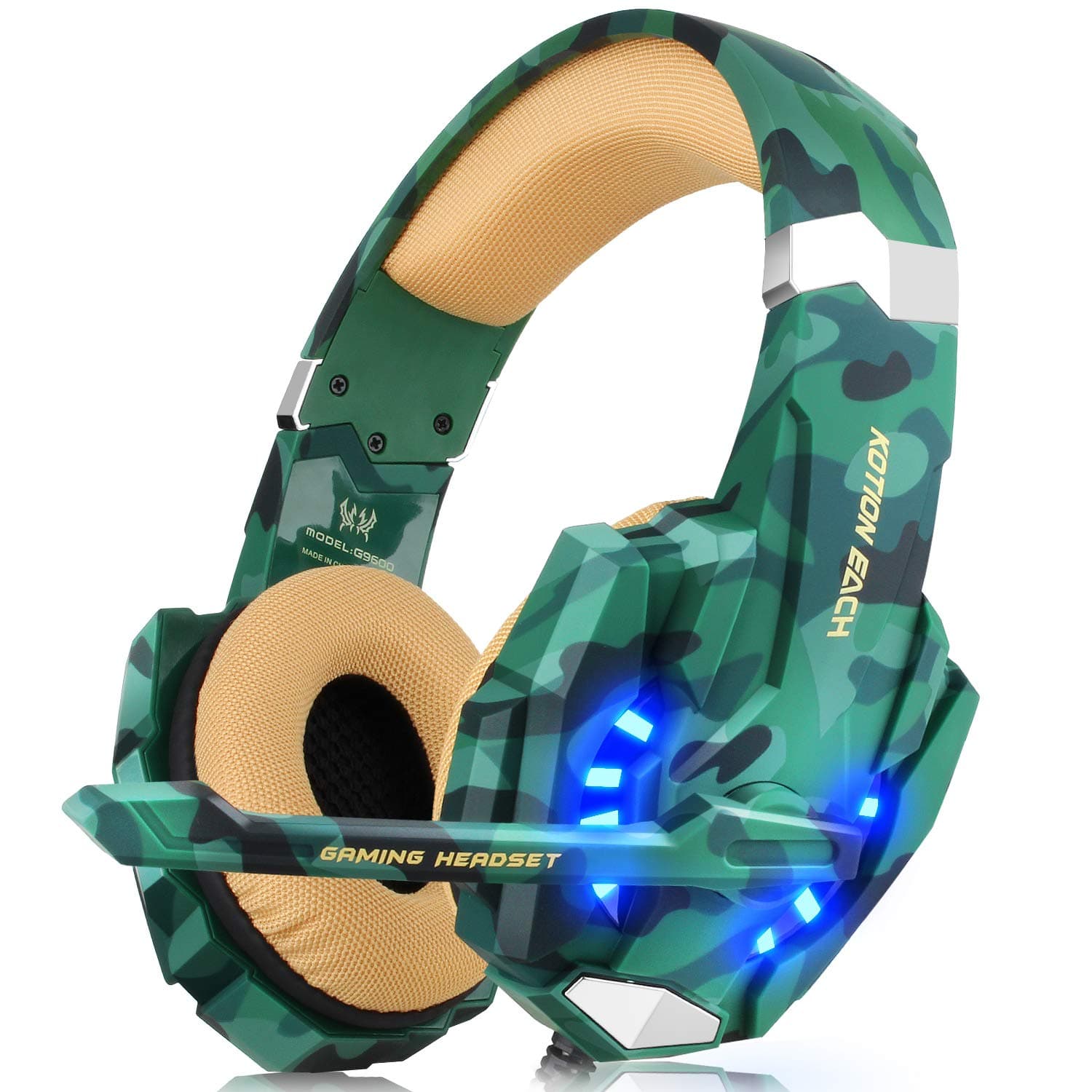 DIZA100 Gaming Headset for Xbox One, PS4, PC Controller, Noise Cancelling Over Ear Headphones with Mic, LED Light, Bass Surround for Laptop Mac Nintendo Switch Games