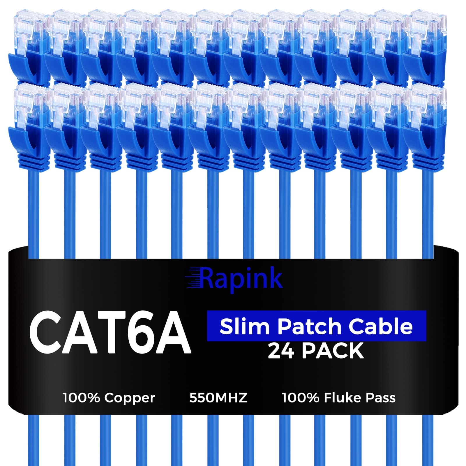 Rapink Patch Cables Cat6a 0.6ft (24 Pack) Slim Cat6a Ethernet Patch Cable 10G Support Snagless Cat 6 Patch Cable Patch Panel to Switch Flexible Cat 6a Ethernet Cable, Gold Plated