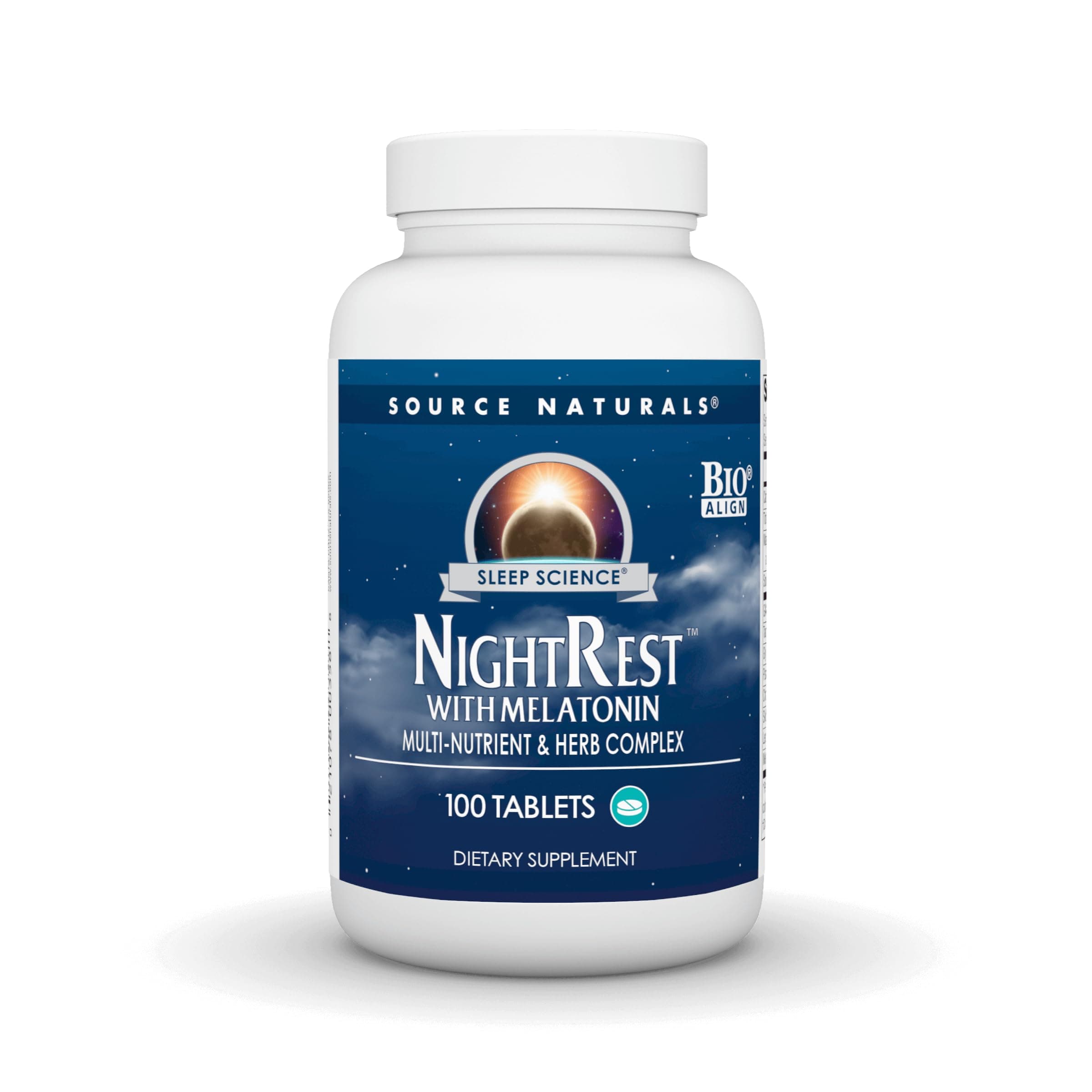 Source Naturals Sleep Science NightRest with Melatonin - BioAligned MultiNutrient & Herb Complex, for Rest & Relaxation Support* - 100 Tablets