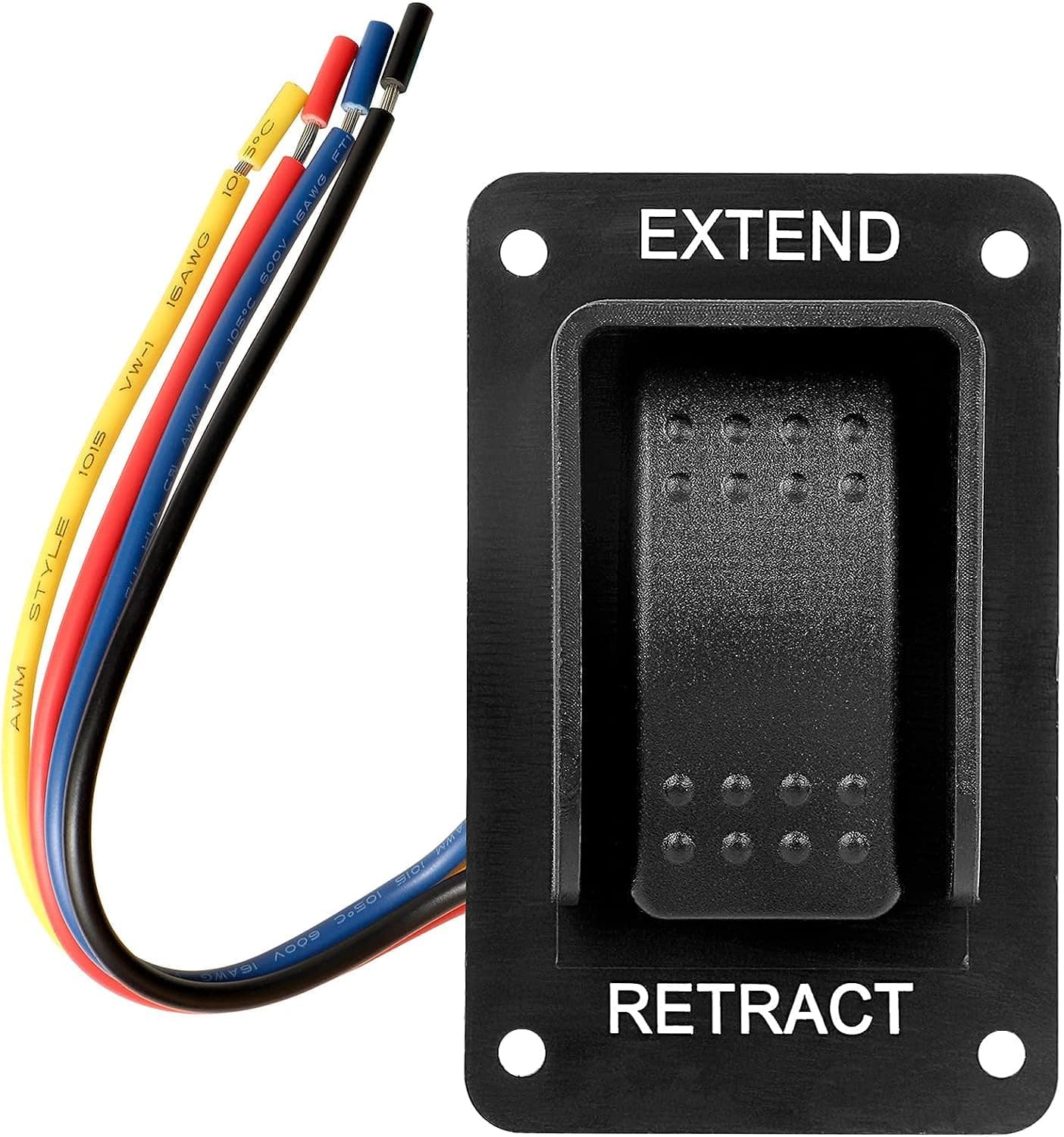 387874 RV Electric Stabilizer Jack Switch Compatible with Lippert High Speed Stabilizer Jacks, Power Stabilizer Jack Momentary Extend Retract Rocker Switch with Harness & Extra Terminals