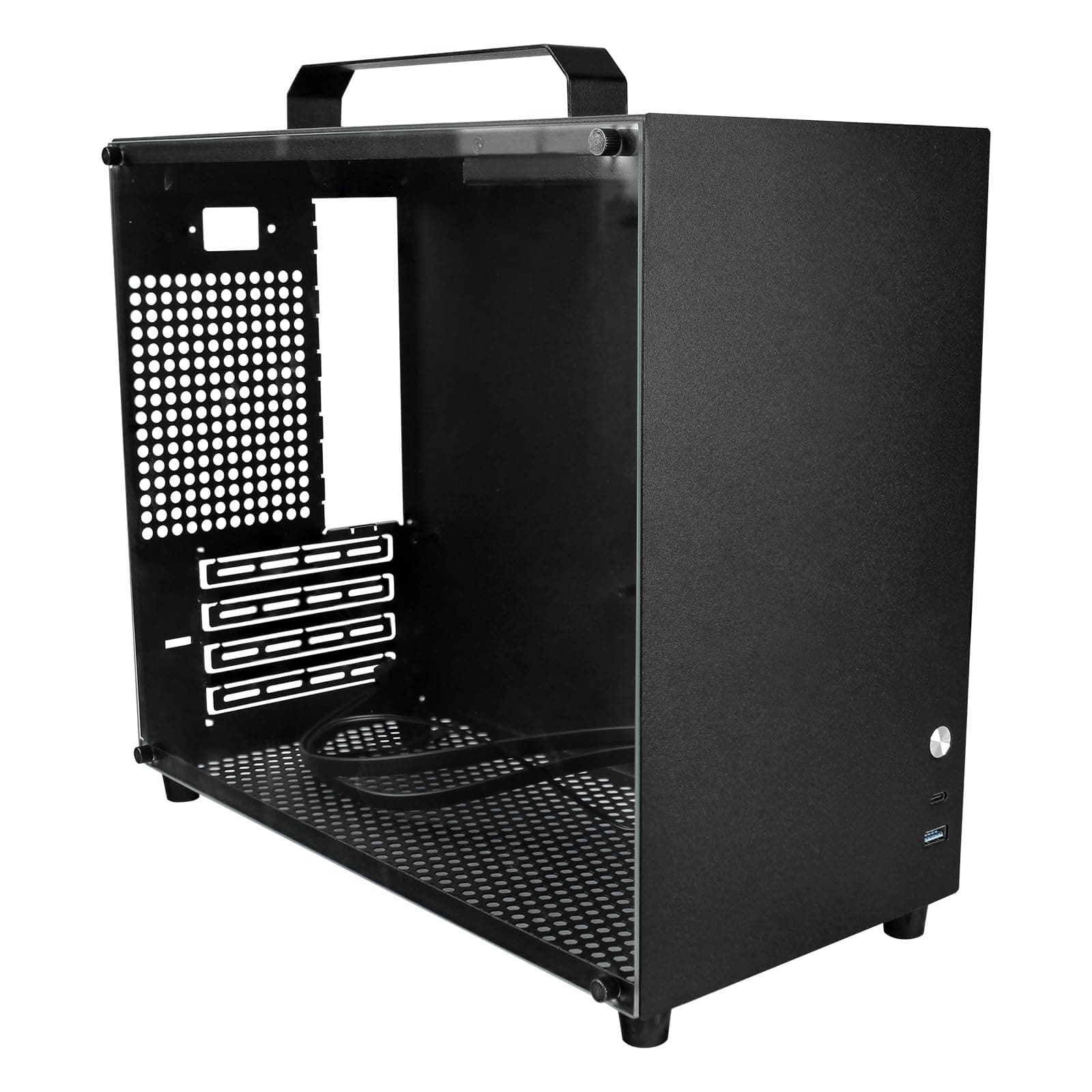 V500 Mini Portable M-ATX/ITX Computer Case, MINI-Tower CASE, Full Side Transparent Acrylic DIY Desktop Case with Handle, Support 320MM GPU Size (Black-2.0)