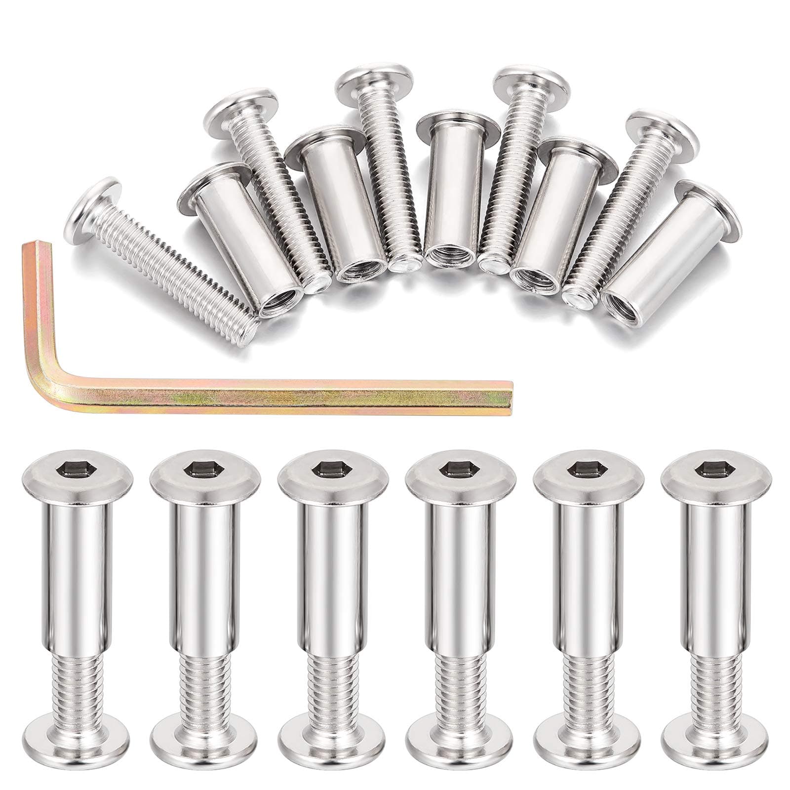 PGMJ 40 Pieces M6 Binding Screws Posts Rivet Socket Cap Connecting M6 Bolts Cap Nuts Assortment Kit for Baby Bed Furniture,Leather Saddles Purses Belt Repair,Scrapbook Photo Albums Binding (M6x30mm-D)