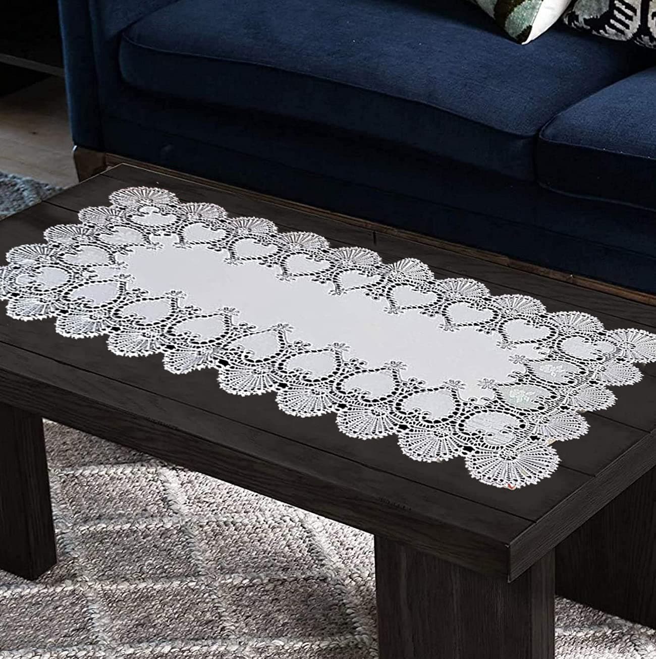 Kuber Industries Leaf Design Virgin Viny Soft Fabric Dining Table Runner 34"x17" or 84 x 42 cm (Cream) - CTKTC45910