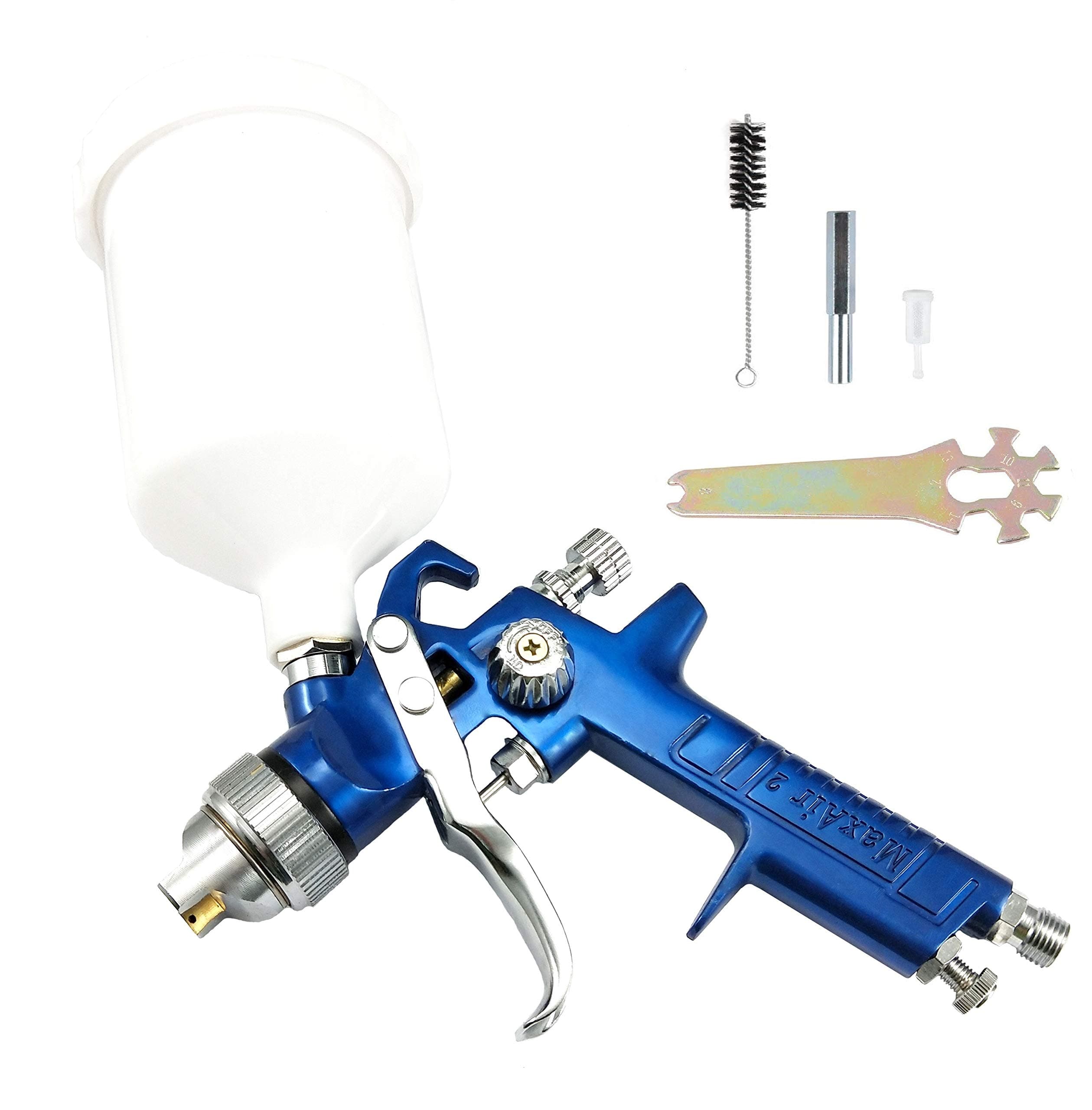 Dynamic Power Gravity Feed Air Spray Gun - Pattern & Fluid Control Handheld Sprayer - Pneumatic Gravity Feed 1.4 mm Nozzle 20 oz POM Cup Blue Handle