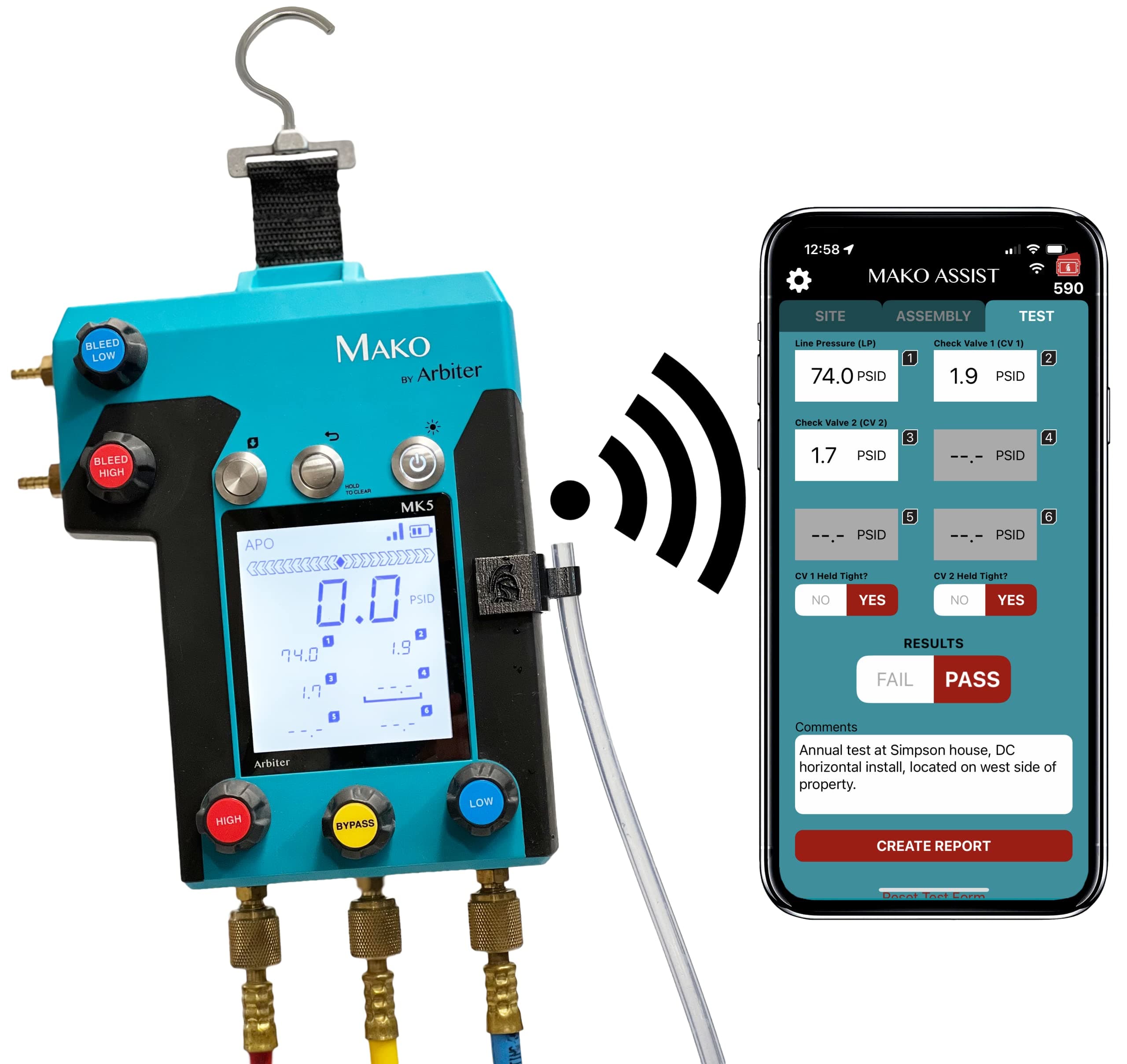 Backflow Mako MK5 Digital 5-Valve Backflow Test Kit with Hoses & Soft Case