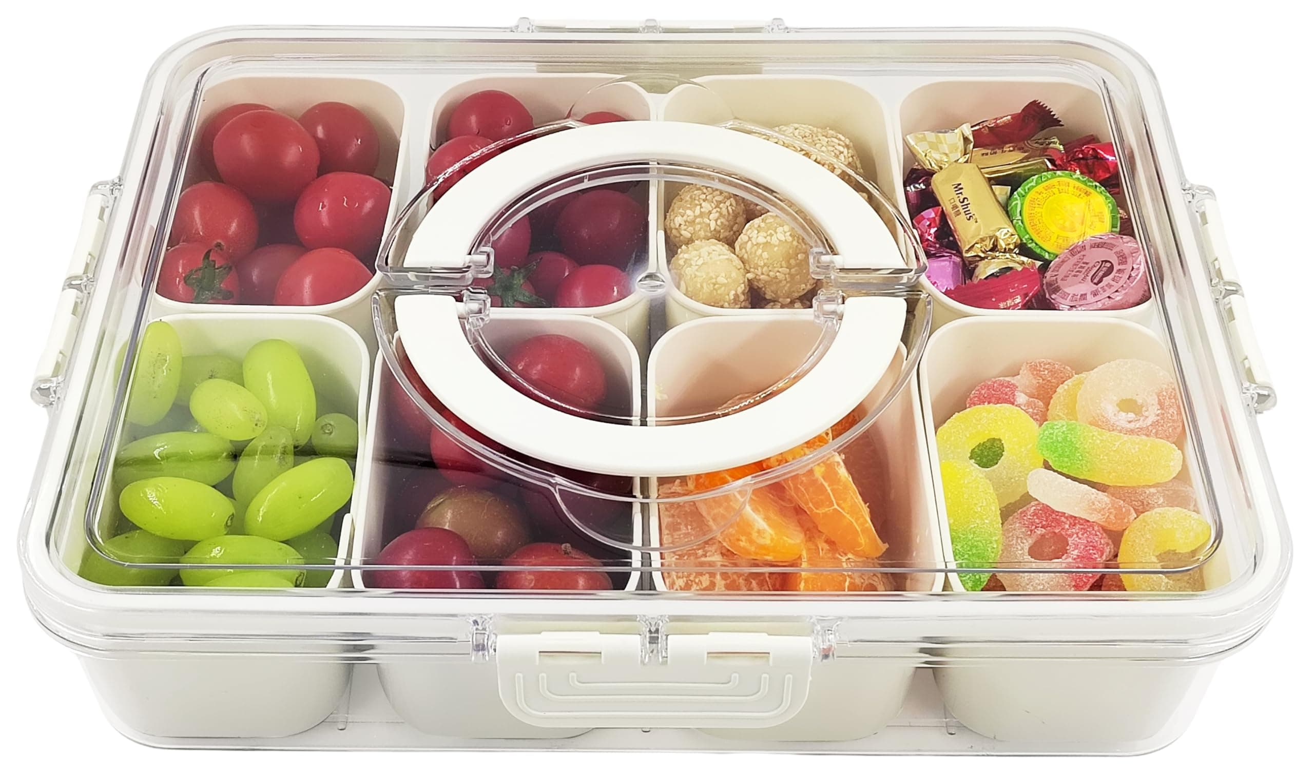 Snack Box Container, Divided Serving Tray with Lid and Handle Snackle Box Container, Snack Organizer for Adults Fruit, Veggie, Perfect for Party, Entertaining