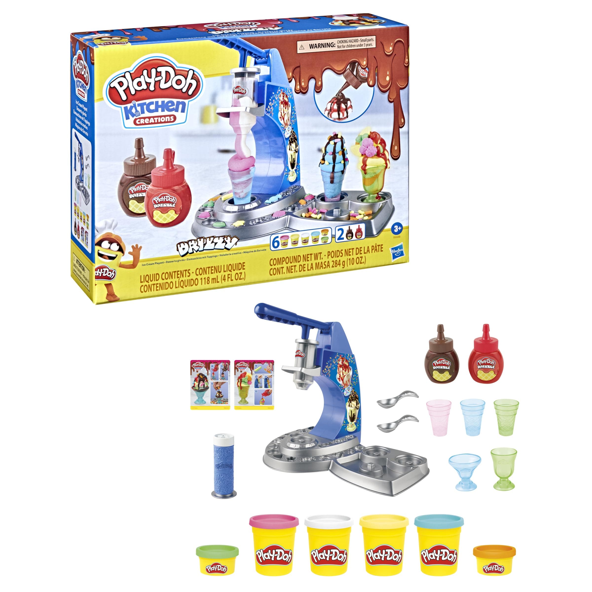Kitchen Creations Drizzy Ice Cream Playset Featuring Drizzle Compound And 6 Non-Toxic Colors; Art & Craft Toys For Kids, Great Gift For Boys & Girls