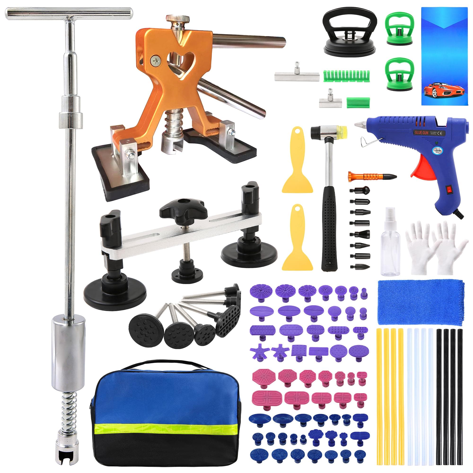 112PCS Dent Puller Kit,Body Repair Dent Removal Tools,Paintless Dent Removal Kit with T-bar Dent Puller