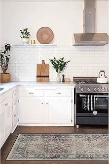 RUGGABLE Washable Vintage Runner Rug – Kamran Royal Blue 2.5x12, Stain-Resistant, Non-Slip Hallway Runner – Machine Washable Rug for Hallway, Entryway, Living Room & Kitchen–with Standard Pad