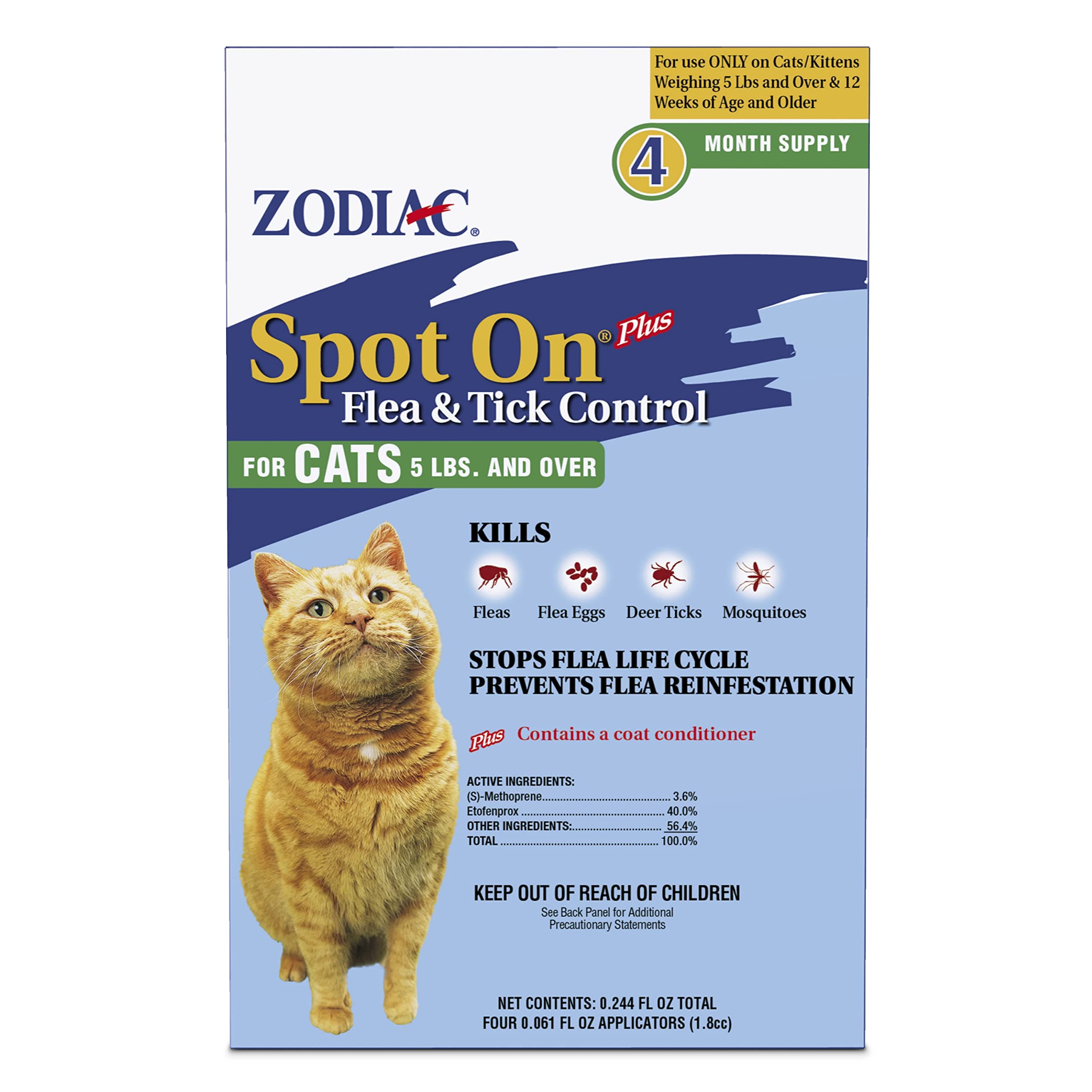 Spot On Plus Flea & Tick Control for Cats 5 lbs and Over 4 Pack