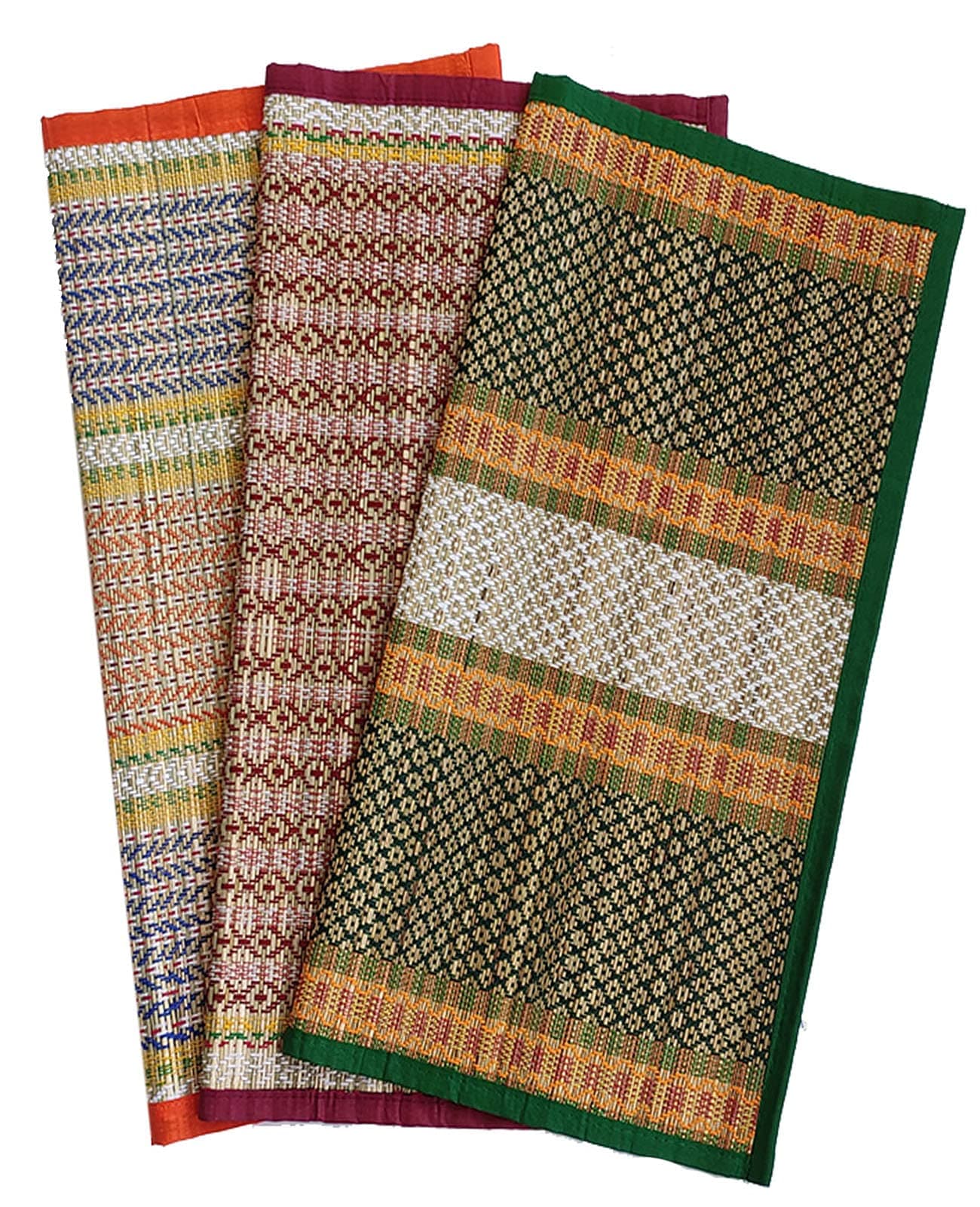 18 X 18 Inch Hand Made Kusha Grass Rectangular Aasan for Pooja (Multicolour) -Pack of 3(Madurkathi River Grass Sedge/Korai)