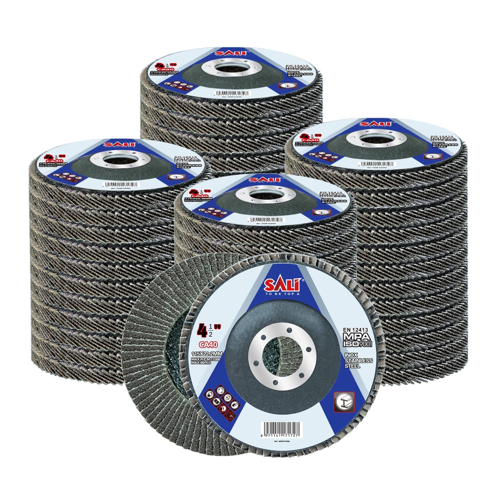 48 Pack Flap Disc 40 Grit 4.5" x 7/8-Inch Sanding Disc Bevel Type #29 Premium and Industrial Grade Angle Grinder Grinding Wheel High Performance Edge Grinding