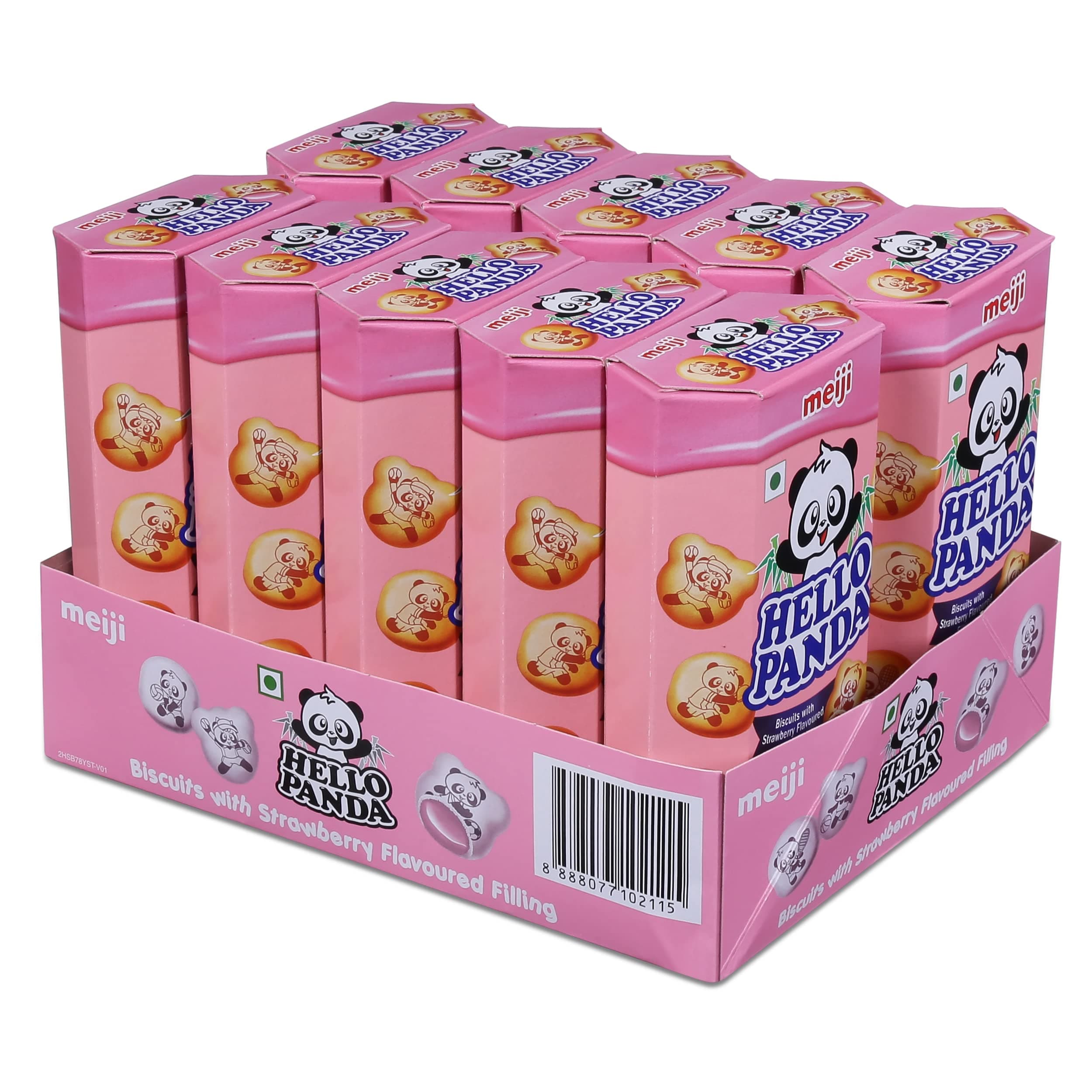 meiji Hello Panda Biscuits With Strawberry Flavoured Filling| Bite Sized Biscuits Filled With Strawberry Flavoured Cream|(Pack Of 10-470G)