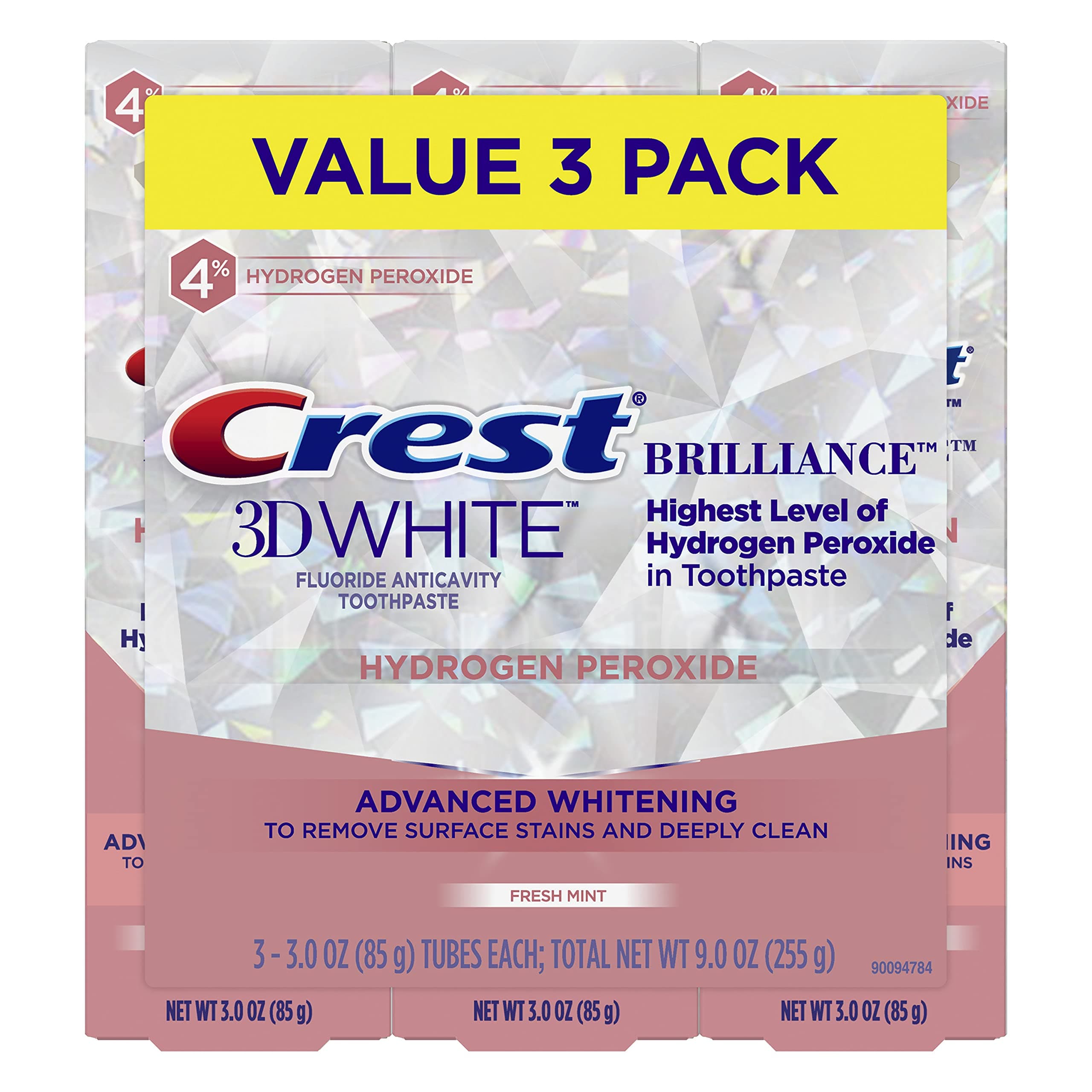3D White Brilliance Hydrogen Peroxide Toothpaste with Fluoride,3 Ounce (Pack of 3)