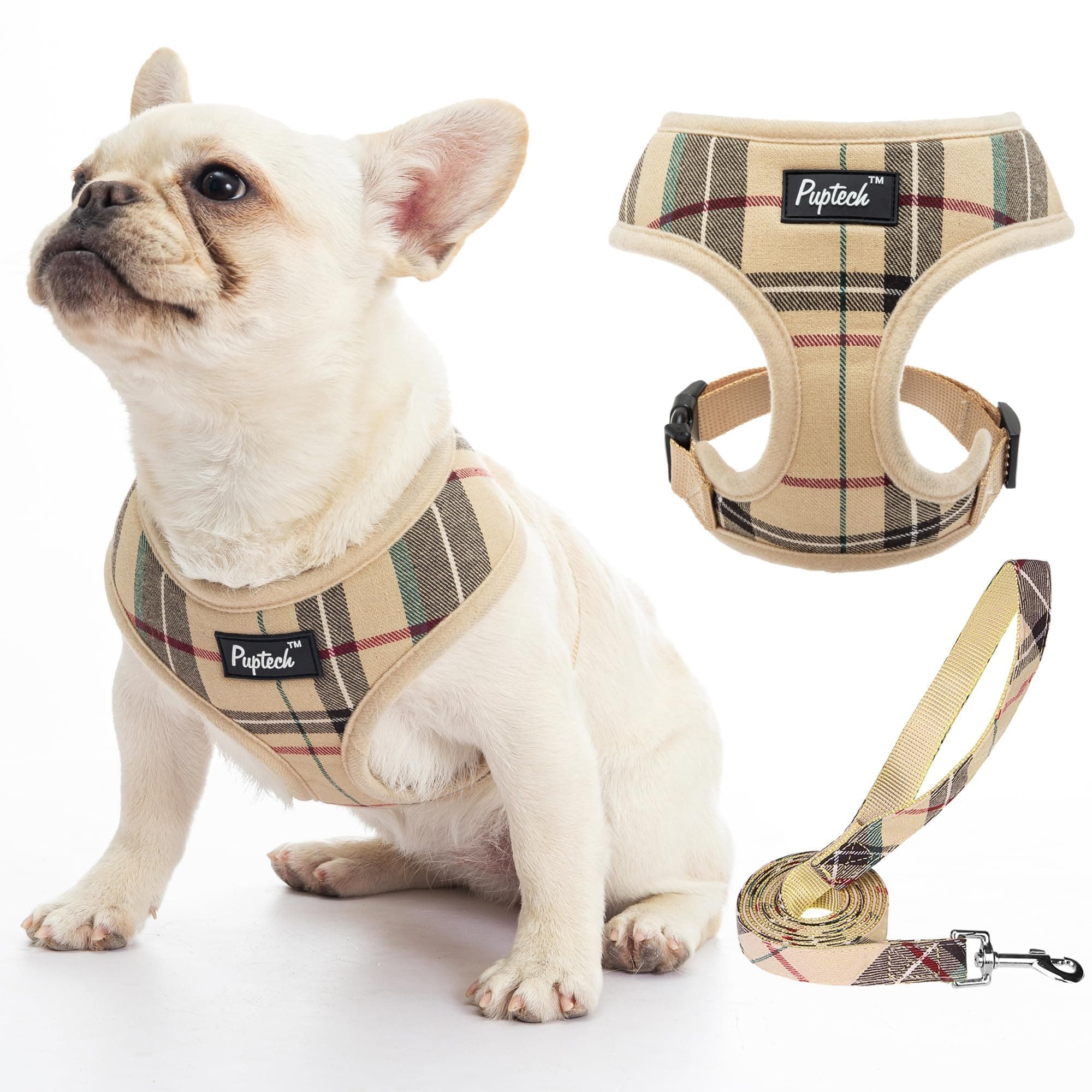 Soft Mesh Dog Harness Small Sized and Leash Set Pet Puppy Cat Comfort Padded Vest No Pull Harnesses, Beige, S