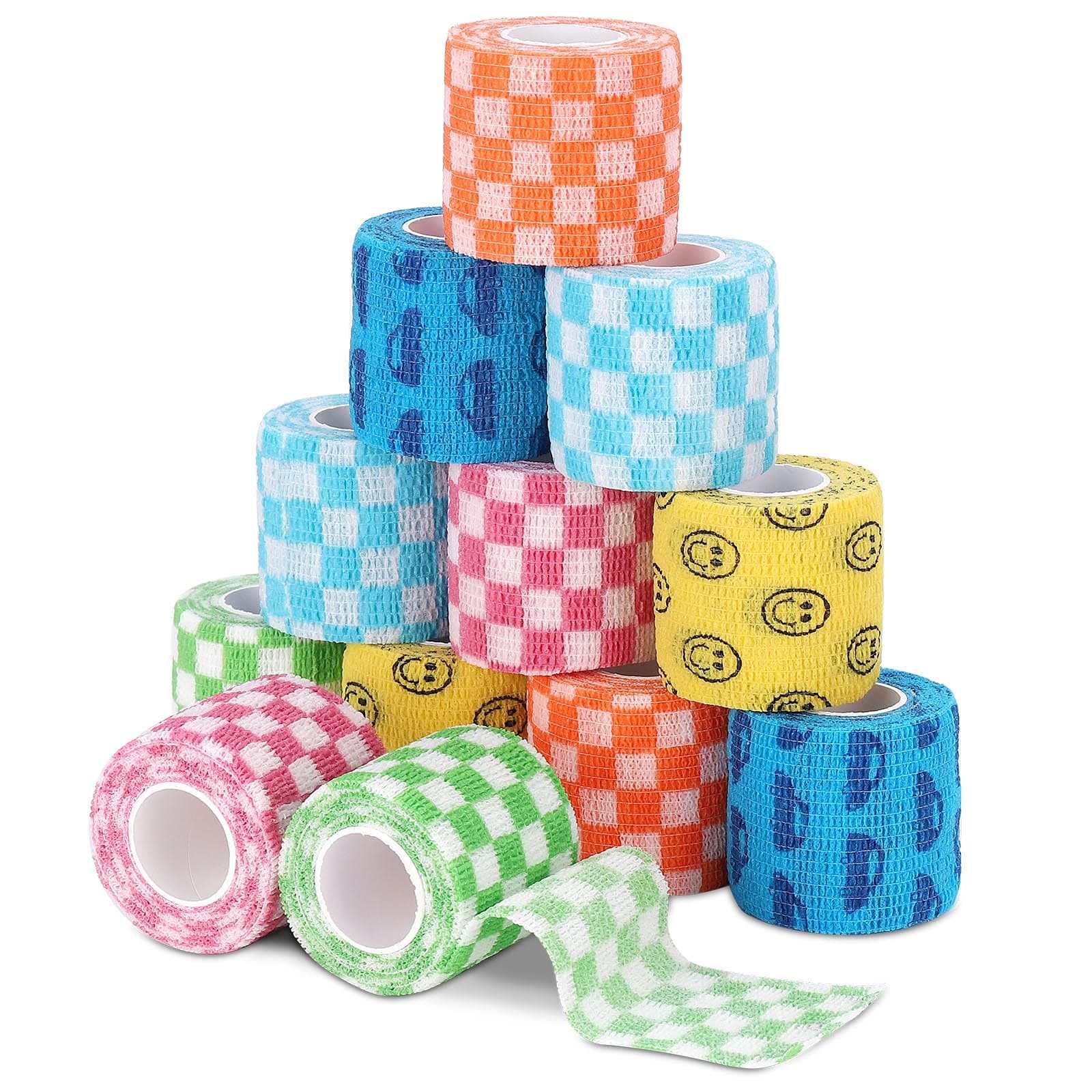 Vet Wrap Self Adhering Bandage Wrap Cohesive Bandage Multi-Function Wrap Tape for Dogs Cats Horses Birds Animals Non-Woven Strong Sports Tape for Wrist Healing Ankle Sprain & Swelling 12 Rolls